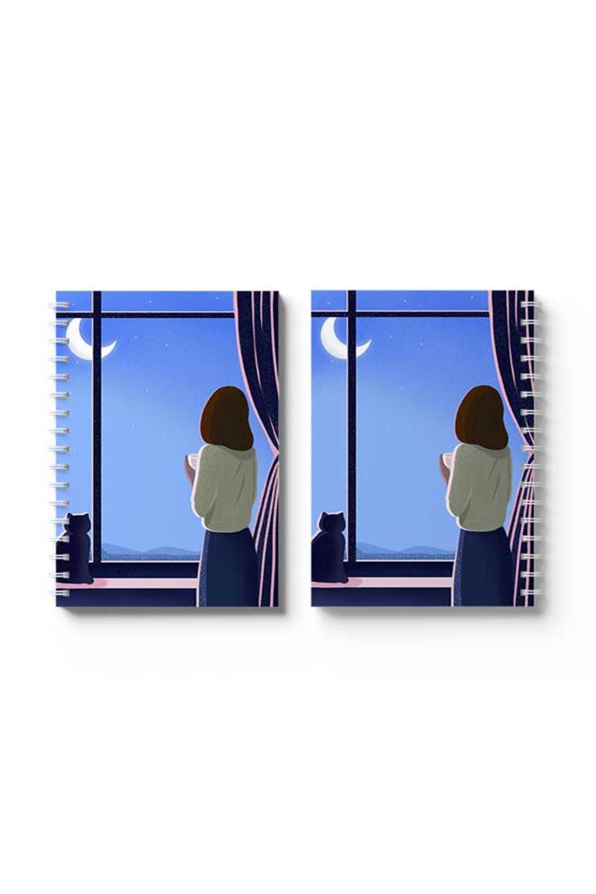 LOWHA-Spiral Notebook with Front and Back Hard Covers Featuring Through the Window Design 4