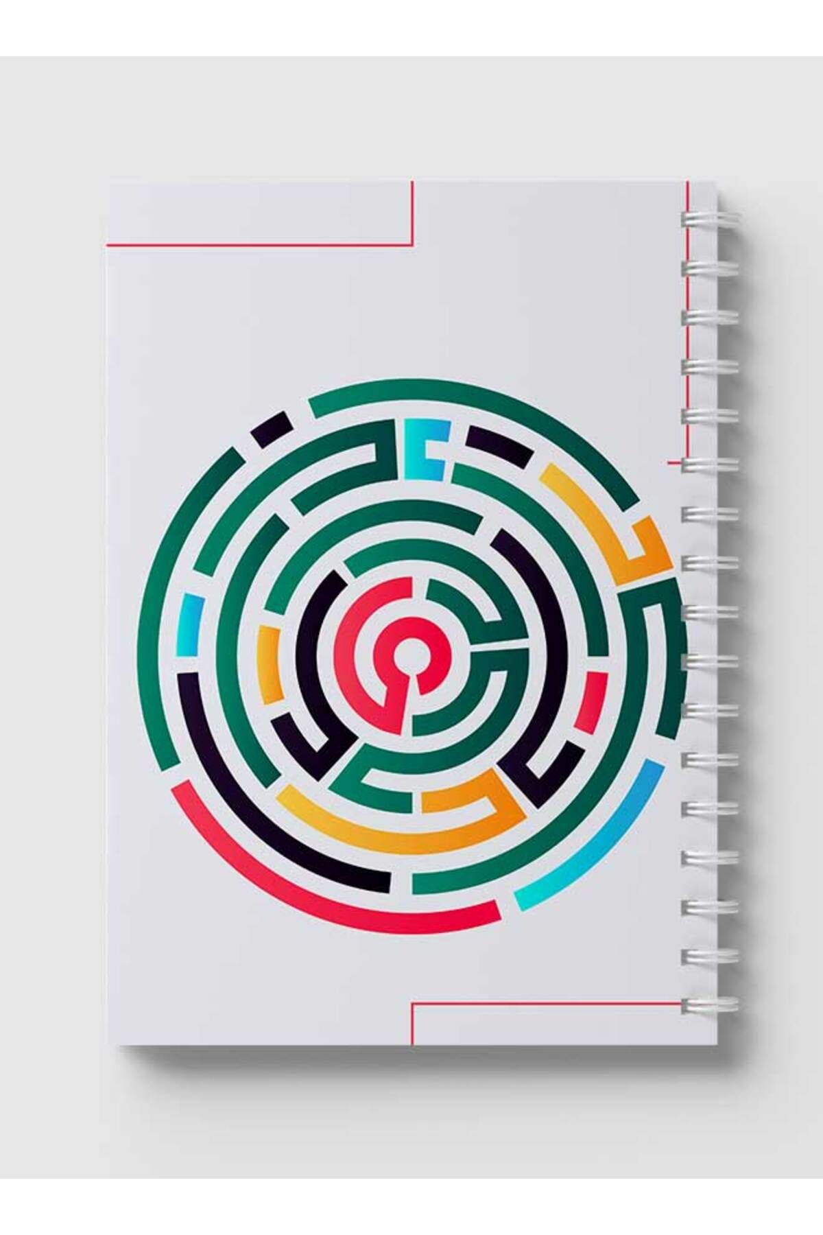 LOWHA-Spiral Notebook with Front and Back Hard Covers Featuring Abstarct Colored Maze Design 5