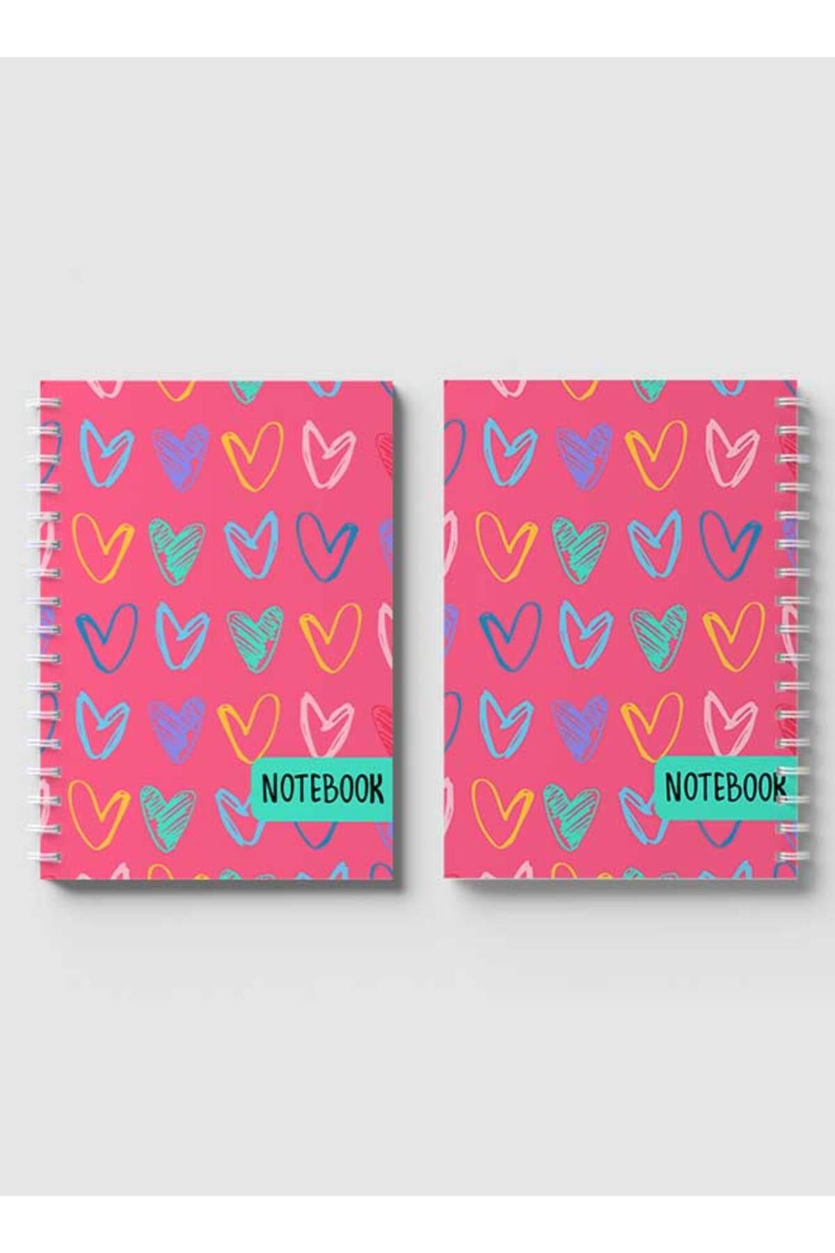 LOWHA-Spiral Notebook with Front and Back Hard Covers Featuring Colored Heart Shapes Drawing Design 4