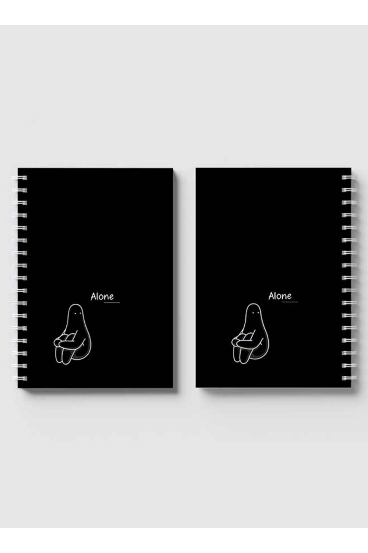 LOWHA-Spiral Notebook with Front and Back Hard Covers Featuring Alone Design 4