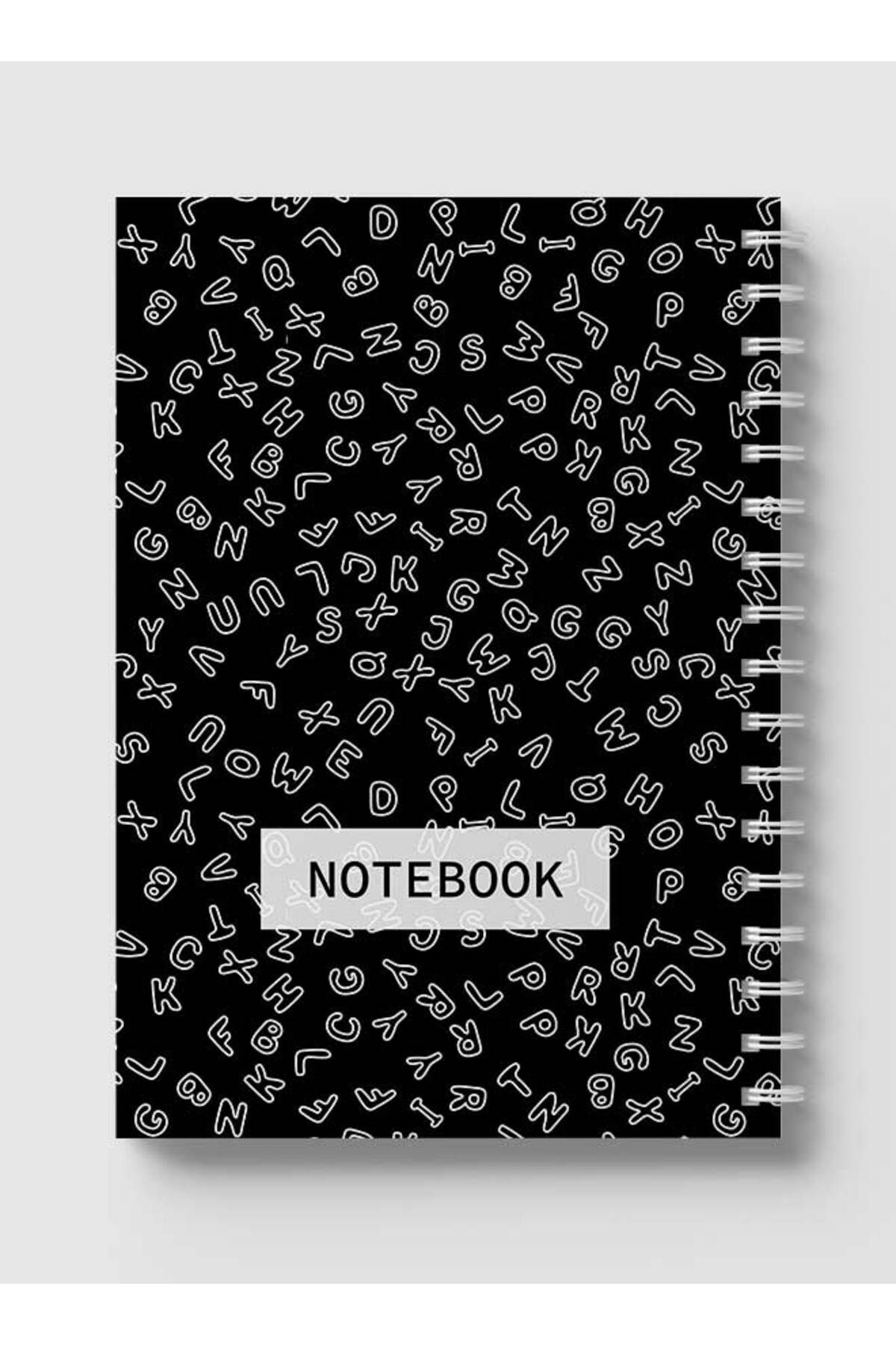 LOWHA-Spiral Notebook with Front and Back Hard Covers Featuring Letters Design 5