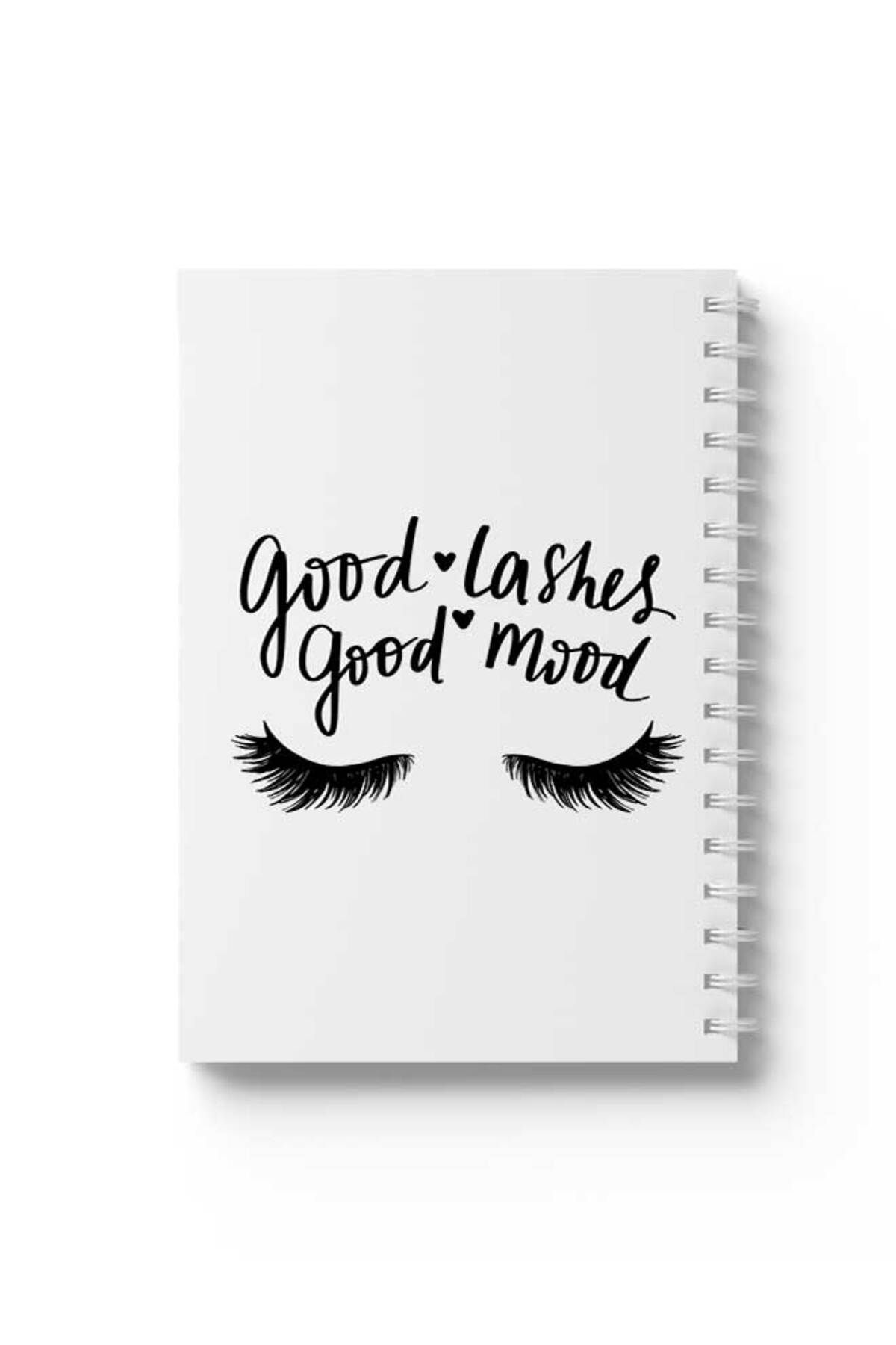 LOWHA-Spiral Notebook with Front and Back Hard Covers Featuring Good Lashes Good Mood Design 1