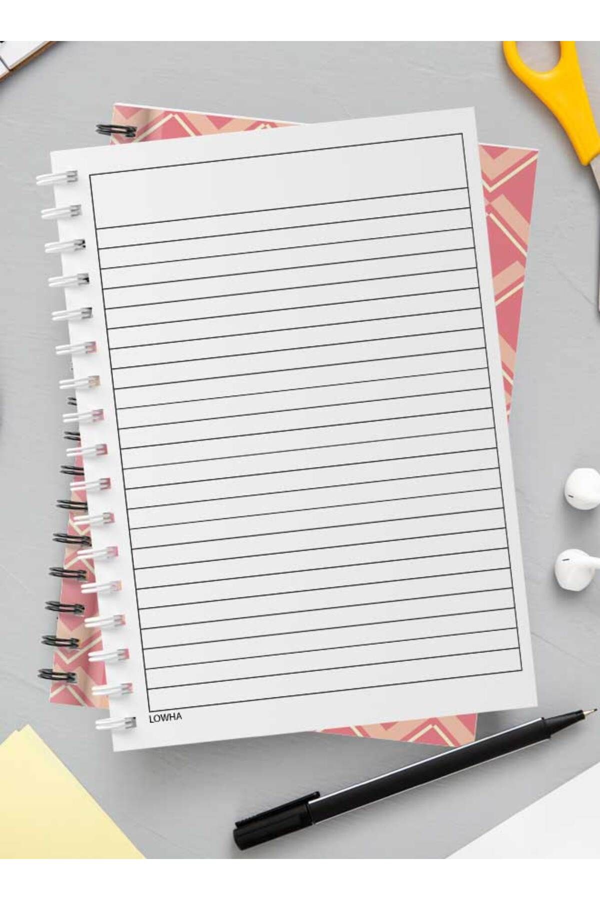 LOWHA-Spiral Notebook with Front and Back Hard Covers Featuring Abstract V Line Design 3
