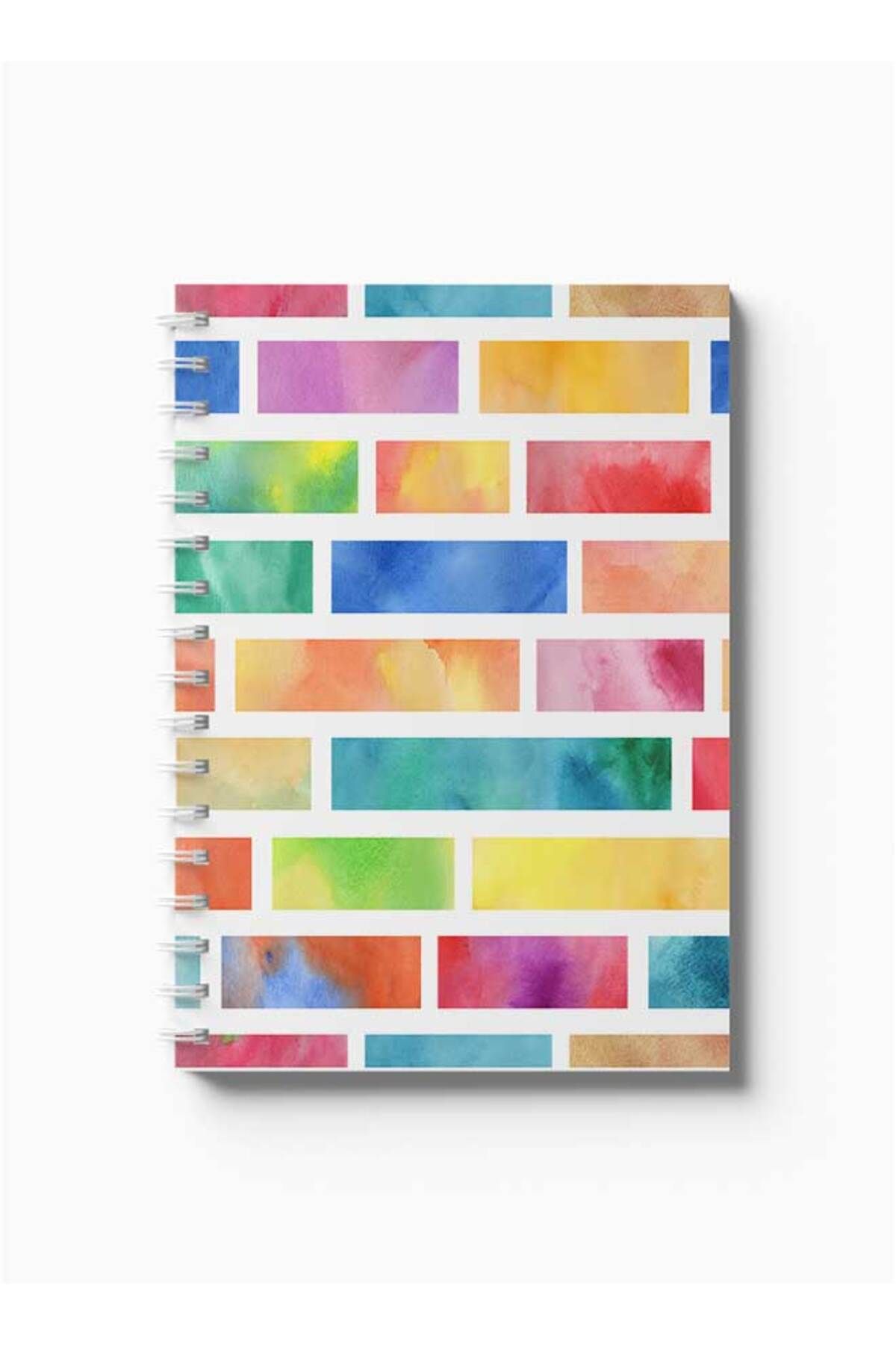 LOWHA-Spiral Notebook with Front and Back Hard Covers Featuring Colourful Blocks Design 5