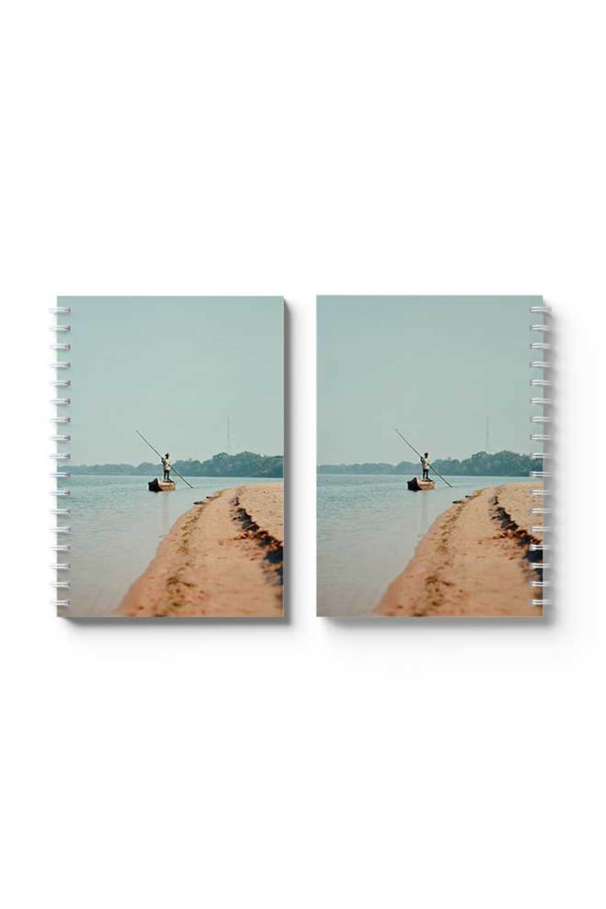 LOWHA-Spiral Notebook with Front and Back Hard Covers Featuring Man with Boat Design 4