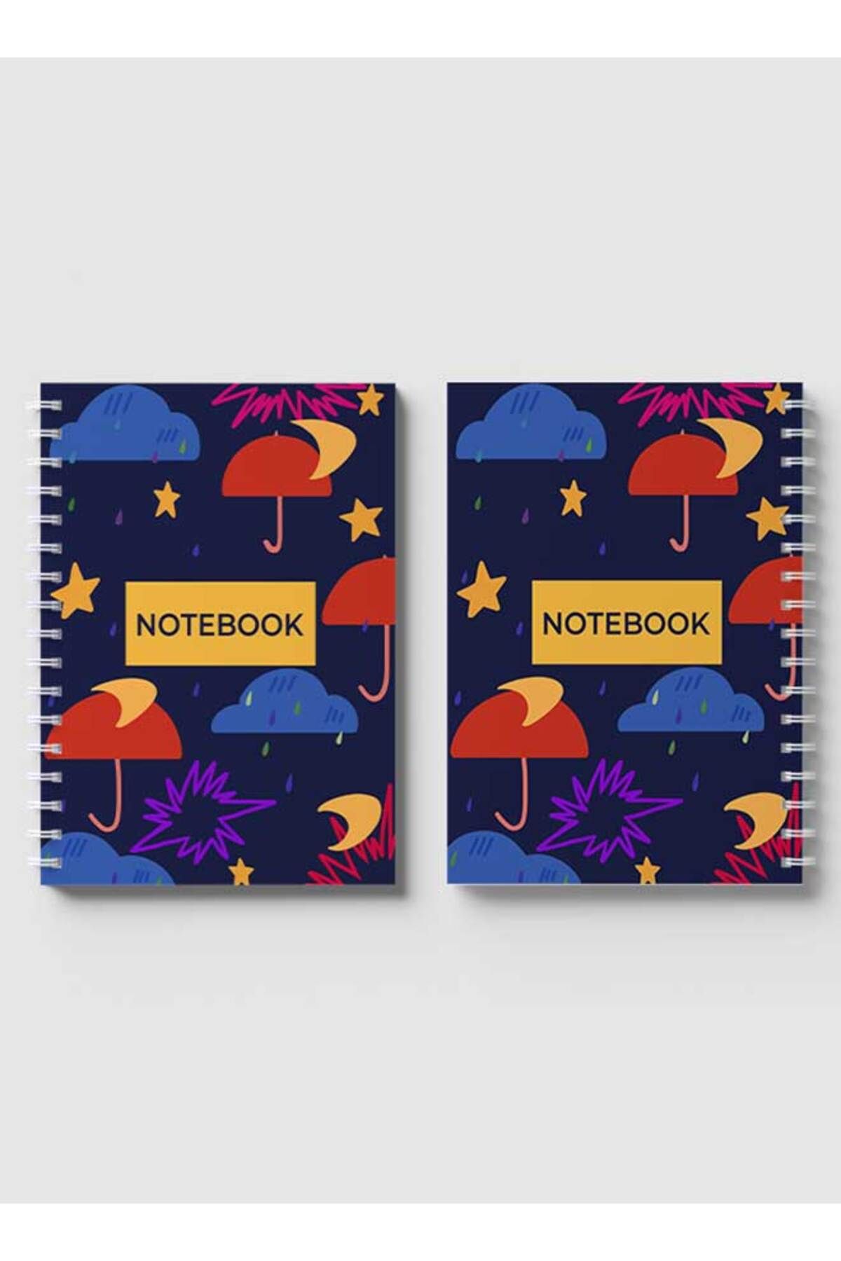 LOWHA-Spiral Notebook with Front and Back Hard Covers Featuring Umbrellas Rain & Night Design 4