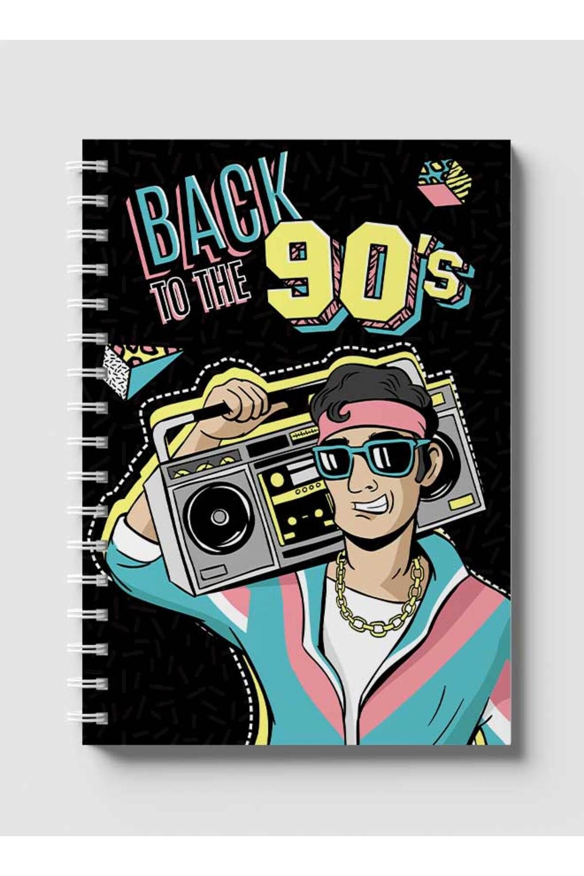 LOWHA-Spiral Notebook with Front and Back Hard Covers Featuring Back to the 90's Design 1