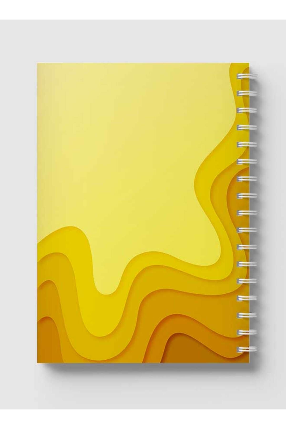 LOWHA-Spiral Notebook with Front and Back Hard Covers Featuring Abstract Yellow Paper Cut Style Design 5