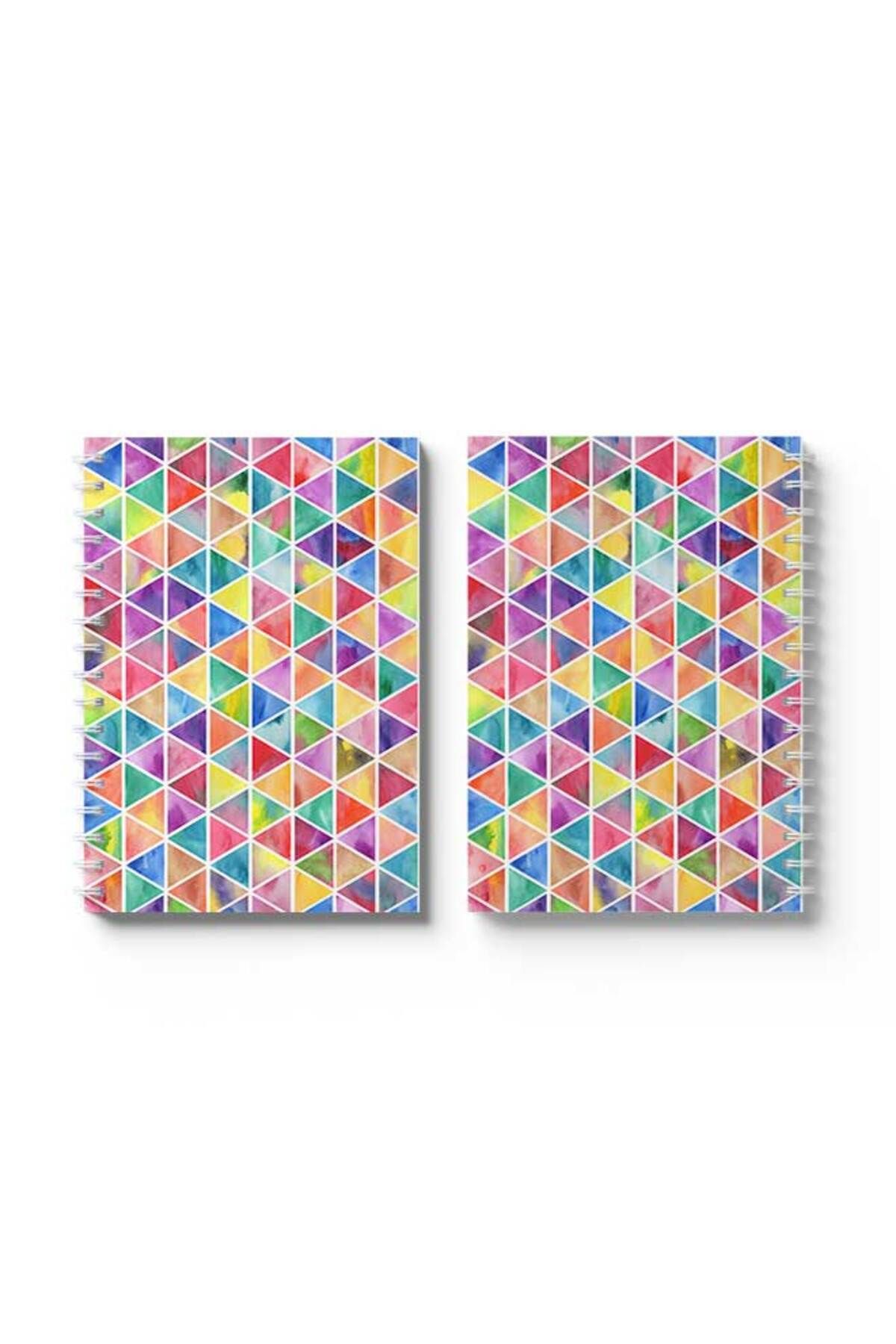 LOWHA-Spiral Notebook with Front and Back Hard Covers Featuring Colourful Triangles Design 4