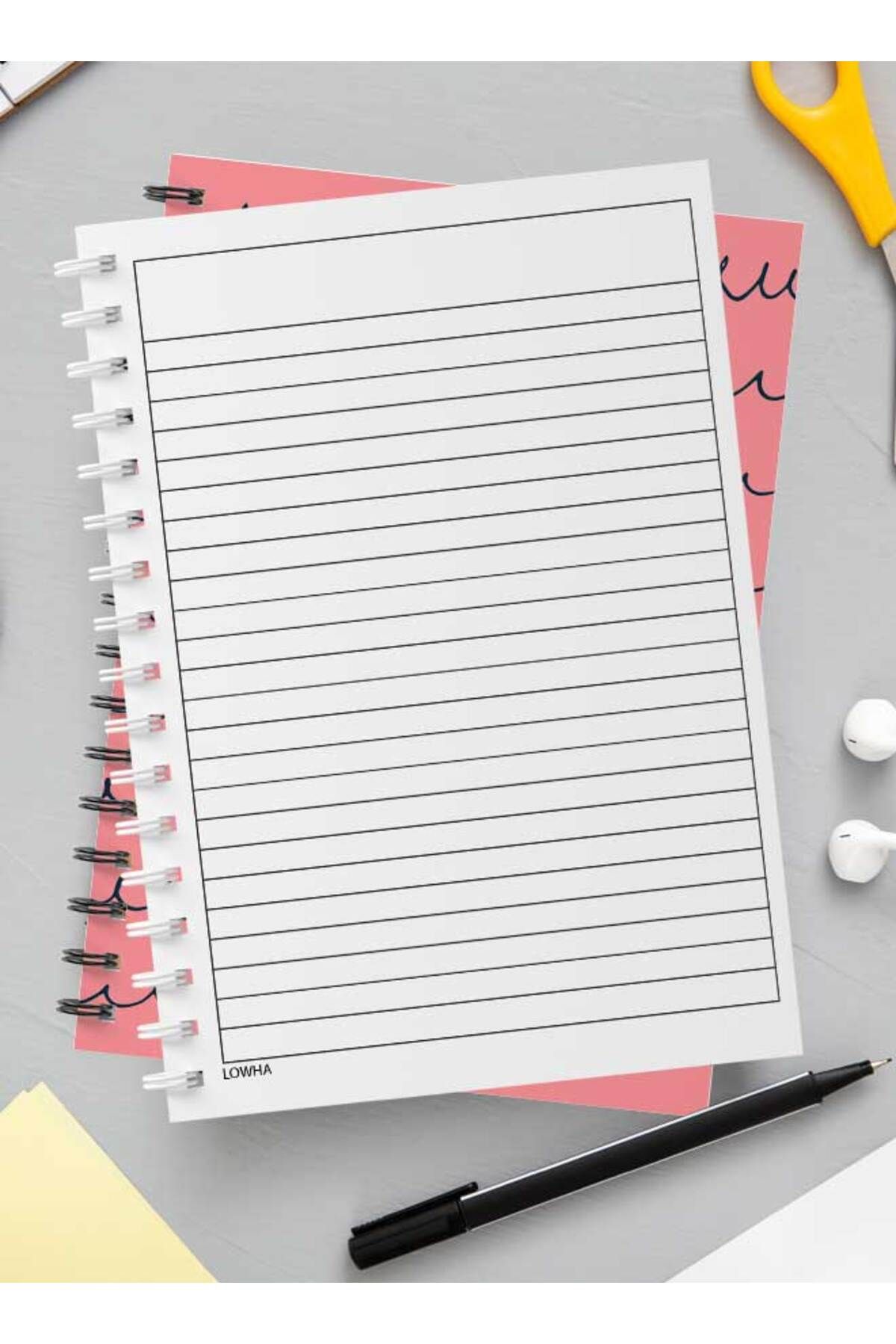 LOWHA-Spiral Notebook with Front and Back Hard Covers Featuring Cursive Imitation Design 3
