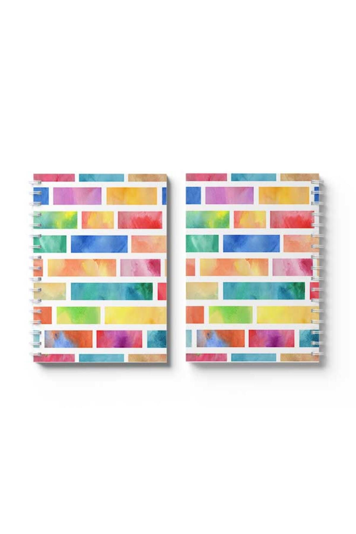 LOWHA-Spiral Notebook with Front and Back Hard Covers Featuring Colourful Blocks Design 4