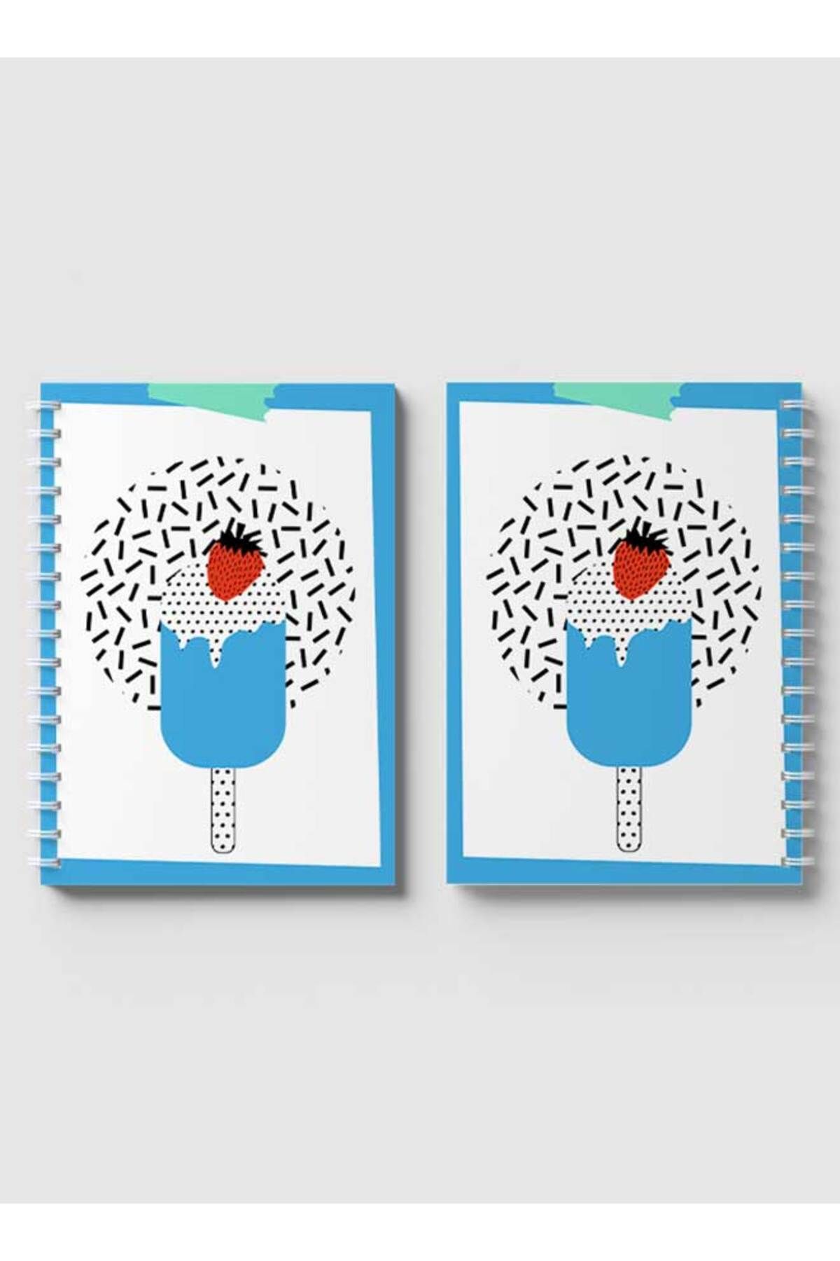 LOWHA-Spiral Notebook with Front and Back Hard Covers Featuring Ice Cream & Strawberry Design 4
