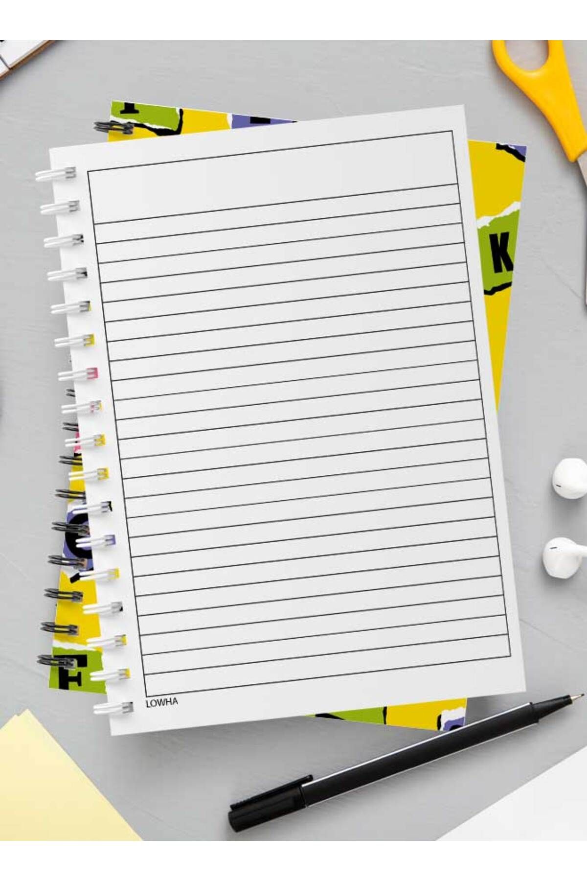 LOWHA-Spiral Notebook with Front and Back Hard Covers Featuring Torn Letters & Number Design 3