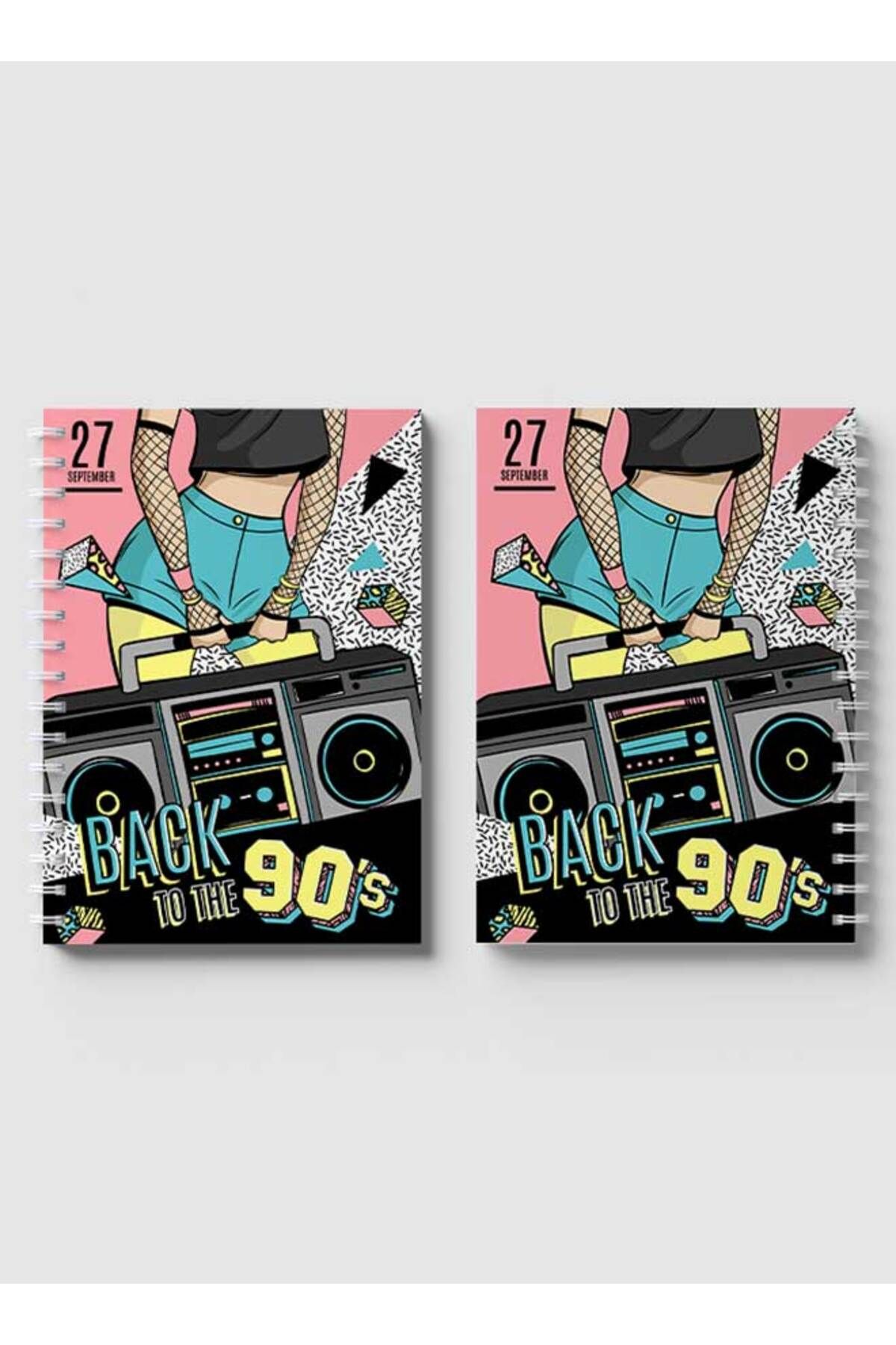 LOWHA-Spiral Notebook with Front and Back Hard Covers Featuring Back to the 90's Design 4