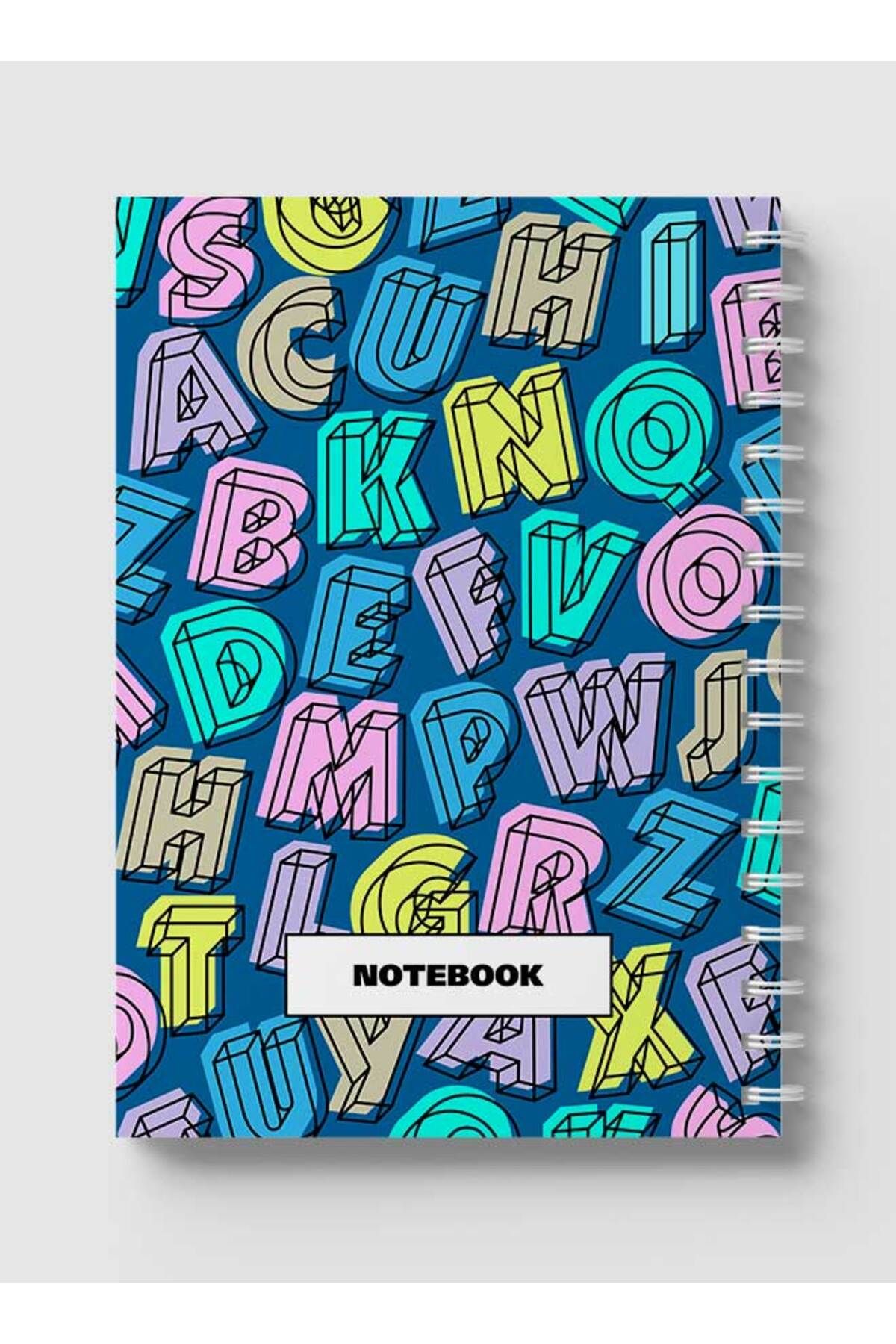 LOWHA-Spiral Notebook with Front and Back Hard Covers Featuring Colored Bold Letters Design 5
