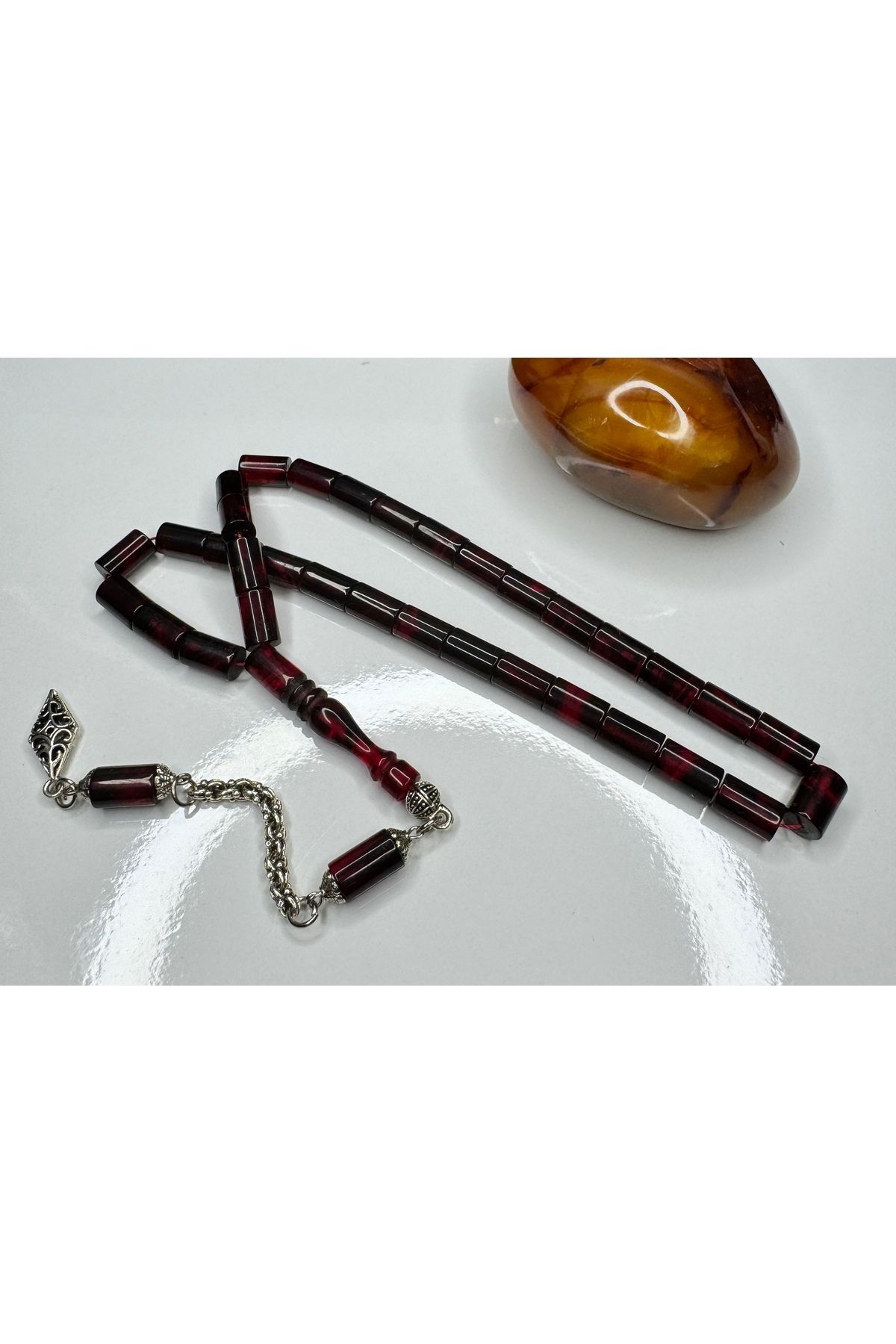 İskenderun Tesbihcilik-Red Black Moire Fire Amber Prayer Beads 3