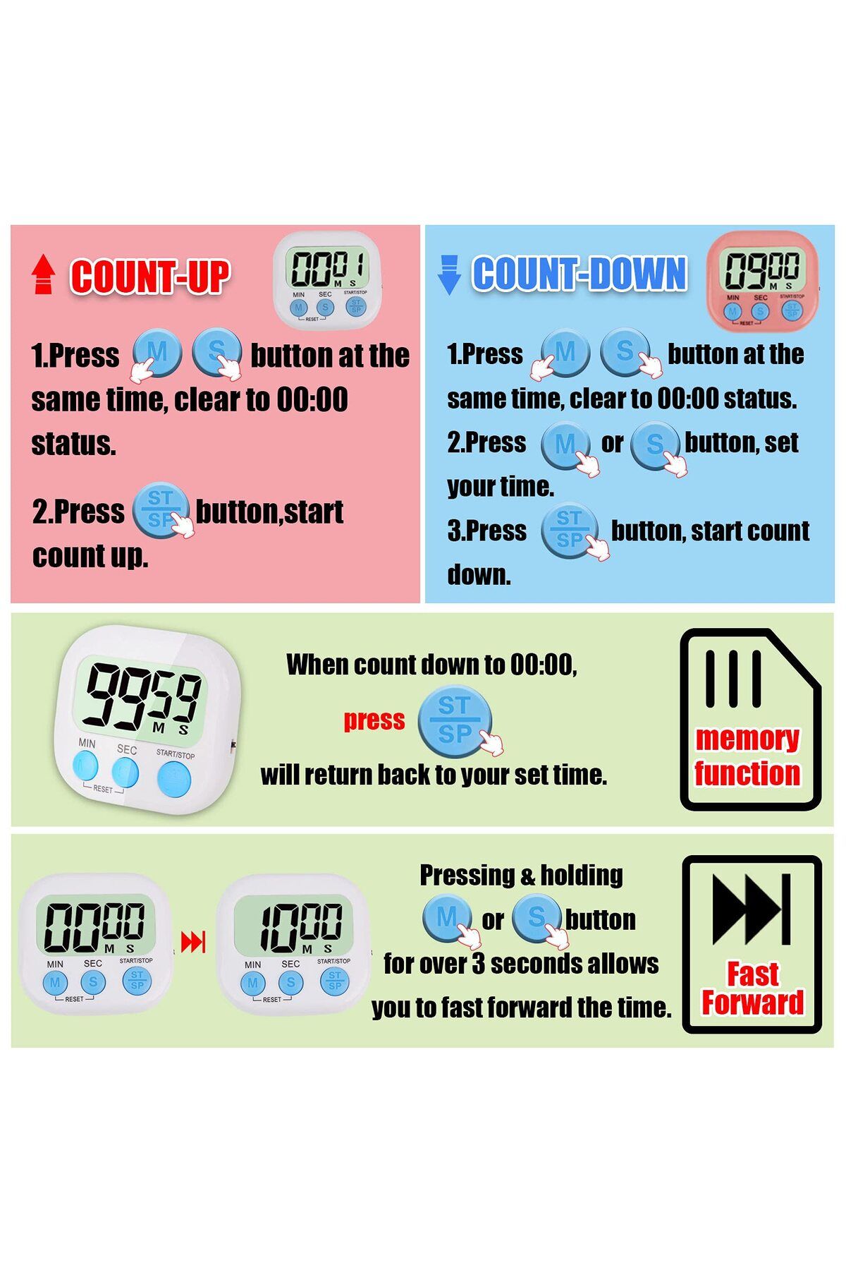 COOYA-4-Piece Multi-Function Electronic Timer,Learning Management,Suitable for Kitchen,Study,Work,Exercise 4