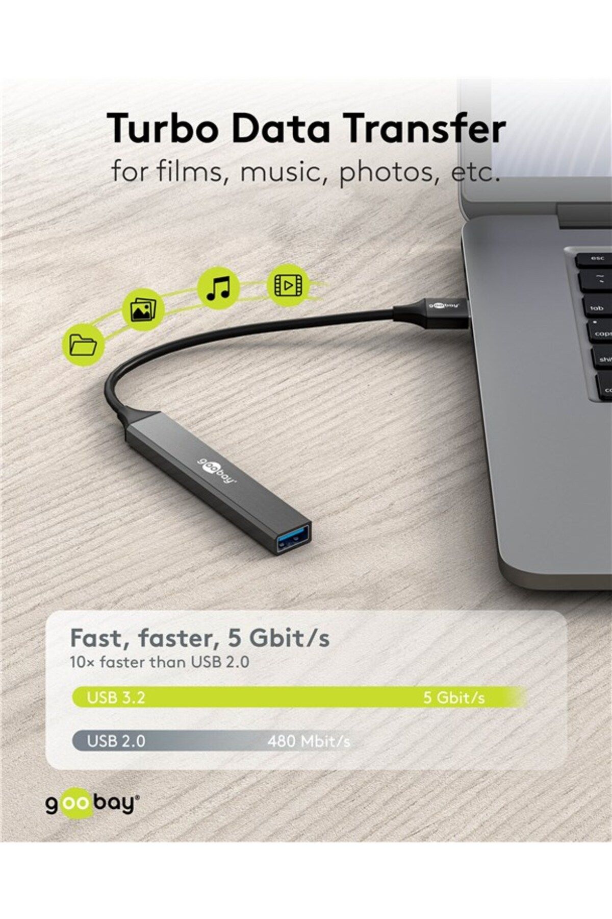goobay-Slim 4-Port USB Hub, USB-A to USB-A, 5 Gbit/s | 74456 5