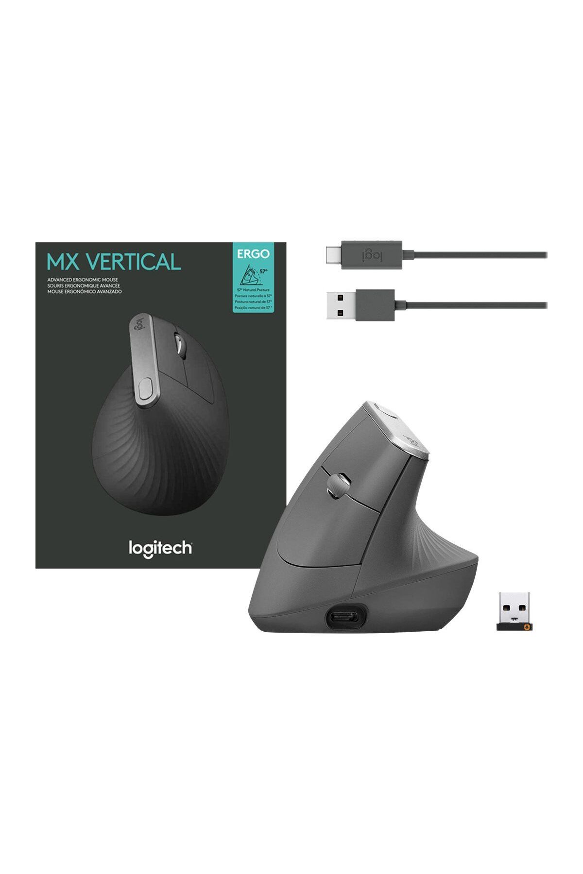 logitech-| Ergonomiczna mysz | MX VERTICAL | Bezprzewodowa | USB, Bluetooth | Grafitowa 5