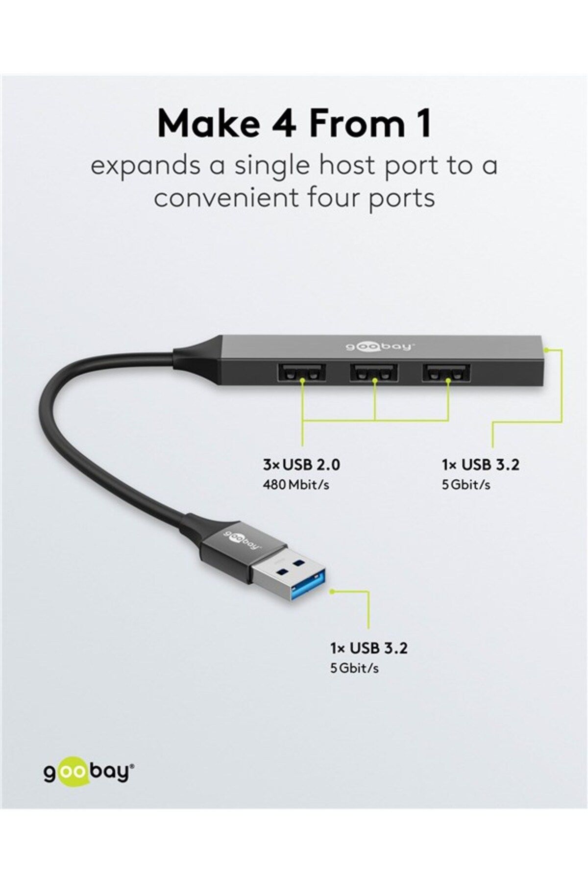 goobay-Slim 4-Port USB Hub, USB-A to USB-A, 5 Gbit/s | 74456 3