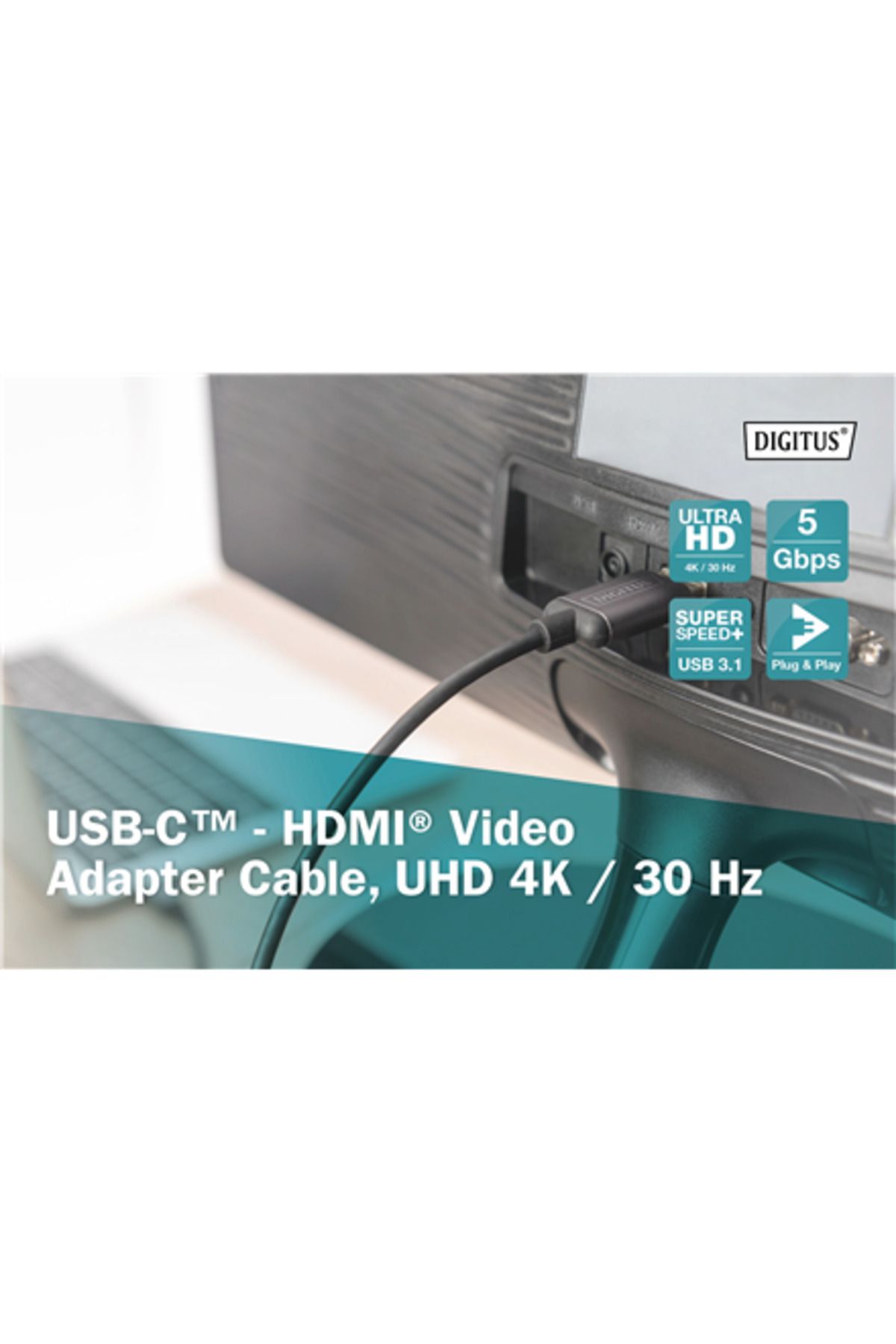 Digitus-Cablu adaptor video | HDMI Tip-A cu 19 pini | Masculă | USB-C cu 24 pini | Masculă | Negru 4