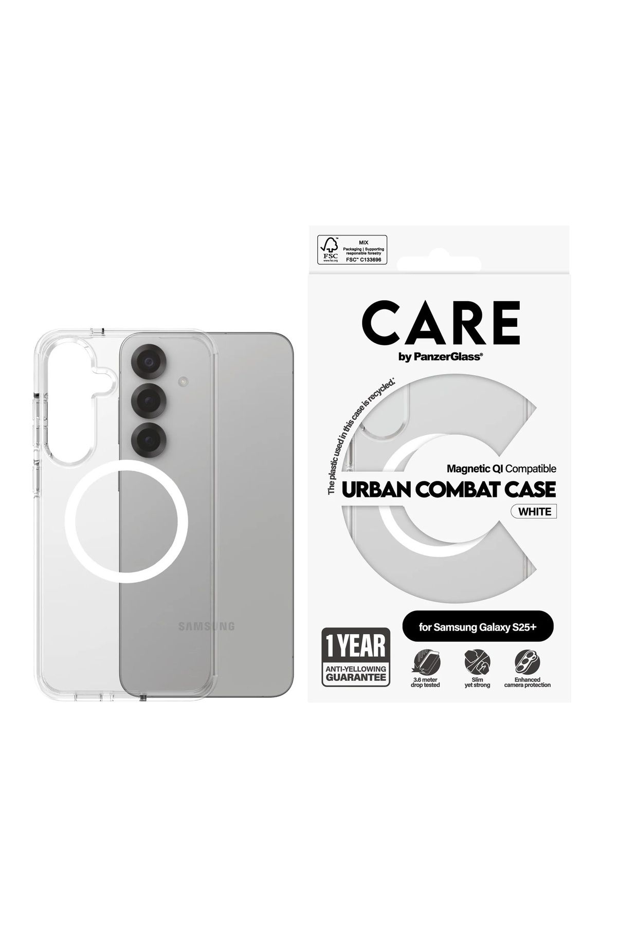 2nd Care-CARE by PanzerGlass Flagship Case Transparent Urban Combat w. White Qi Compatible Samsung Galaxy S25 3