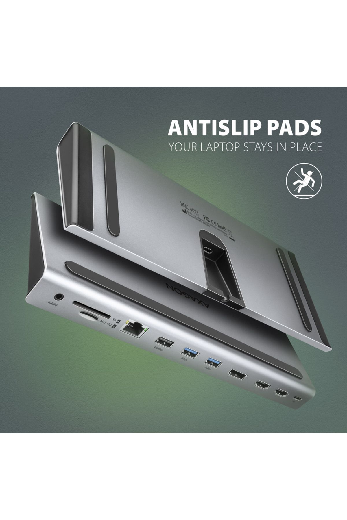 Axagon-USB-C 5Gbps TRIPLE 4K DISPLAY 11in1 Hub | HMC-4KX3 9