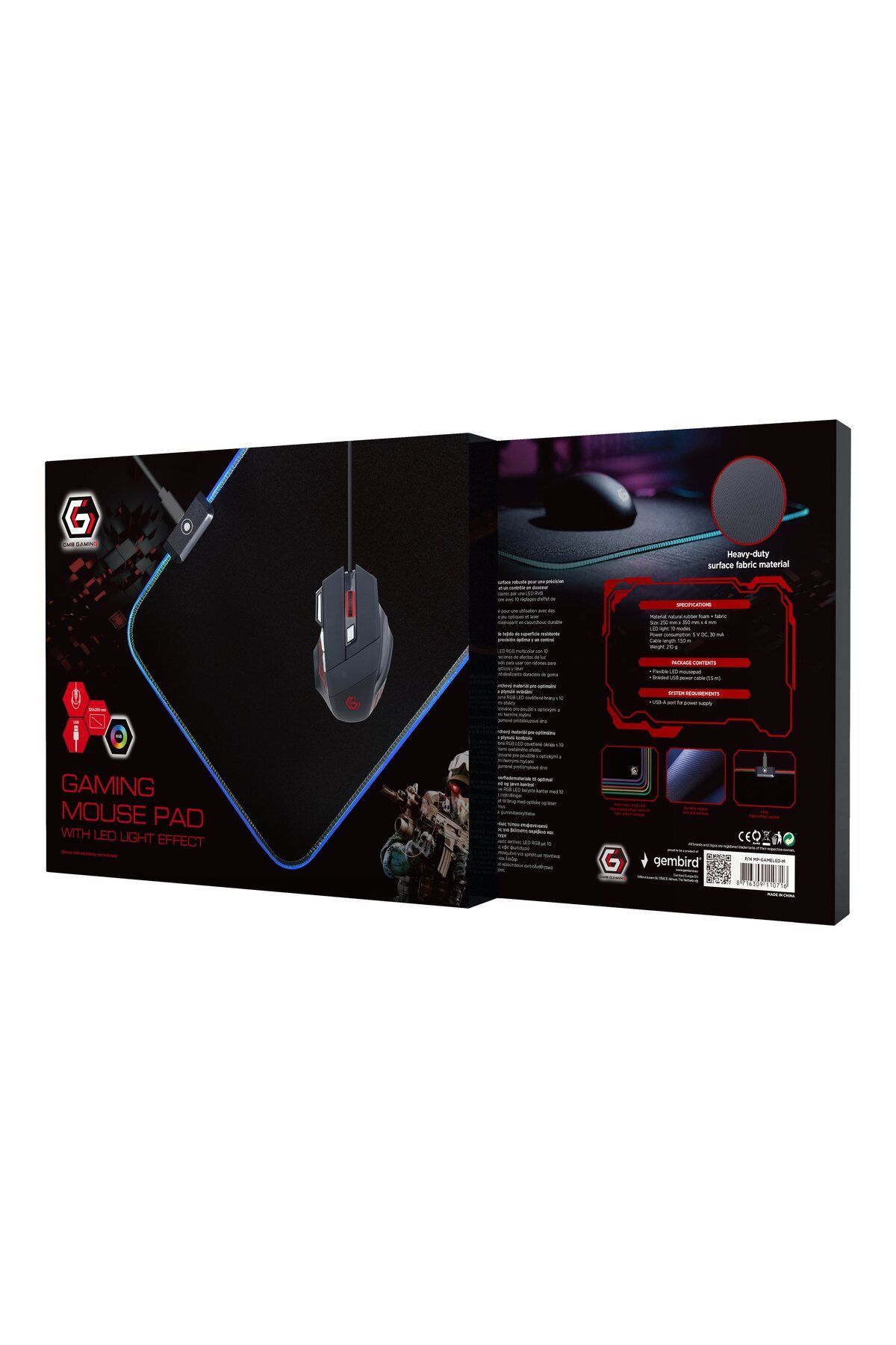 Cablexpert-Gaming mouse pad with LED light effect, M-size | MP-GAMELED-M | Illuminated mouse pad | 7