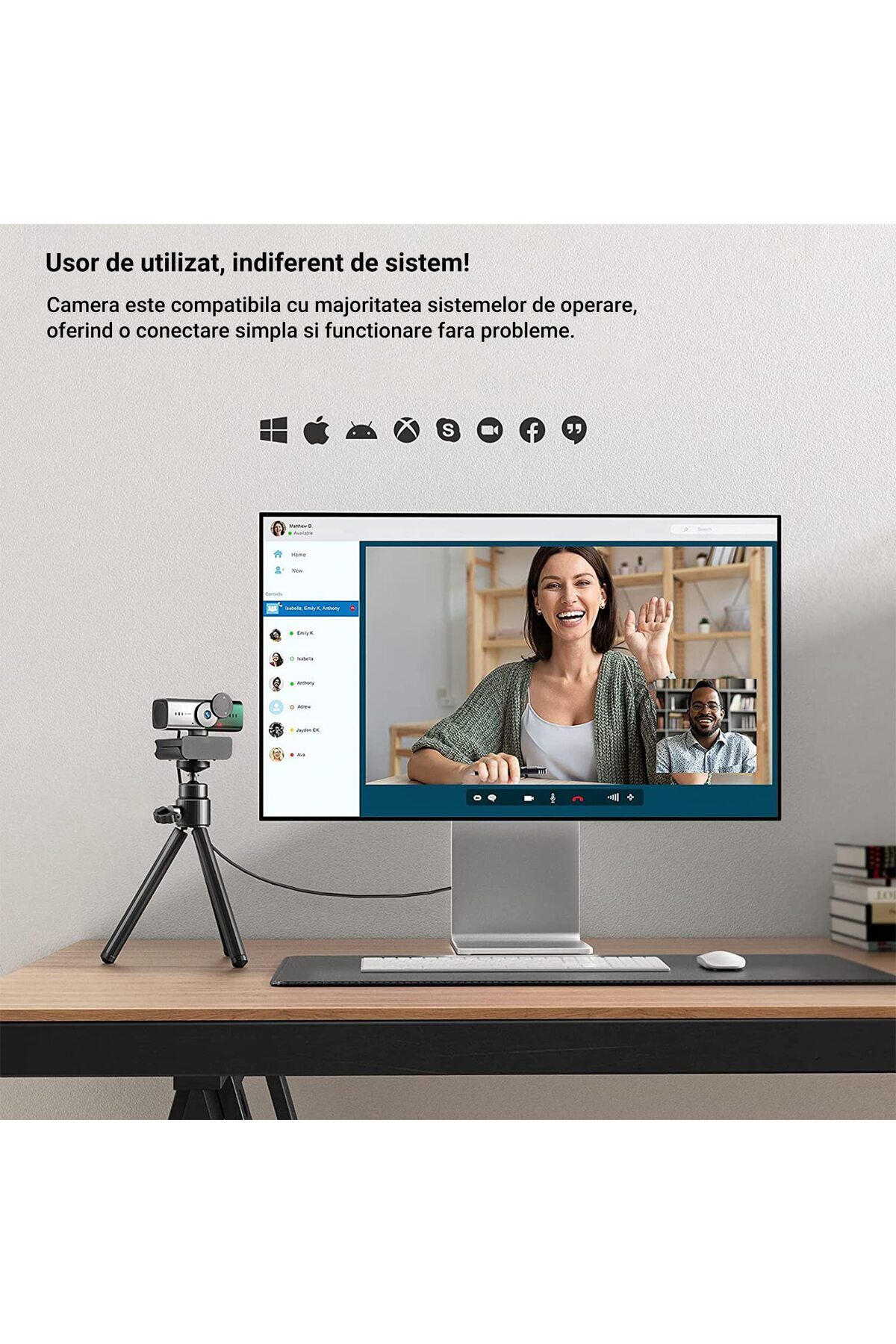 WowStep-Camera Web, 1080p 30fps, Auto-Focus, 360 Grade, Microfon Reducere Zgomot, USB, Trepied 4