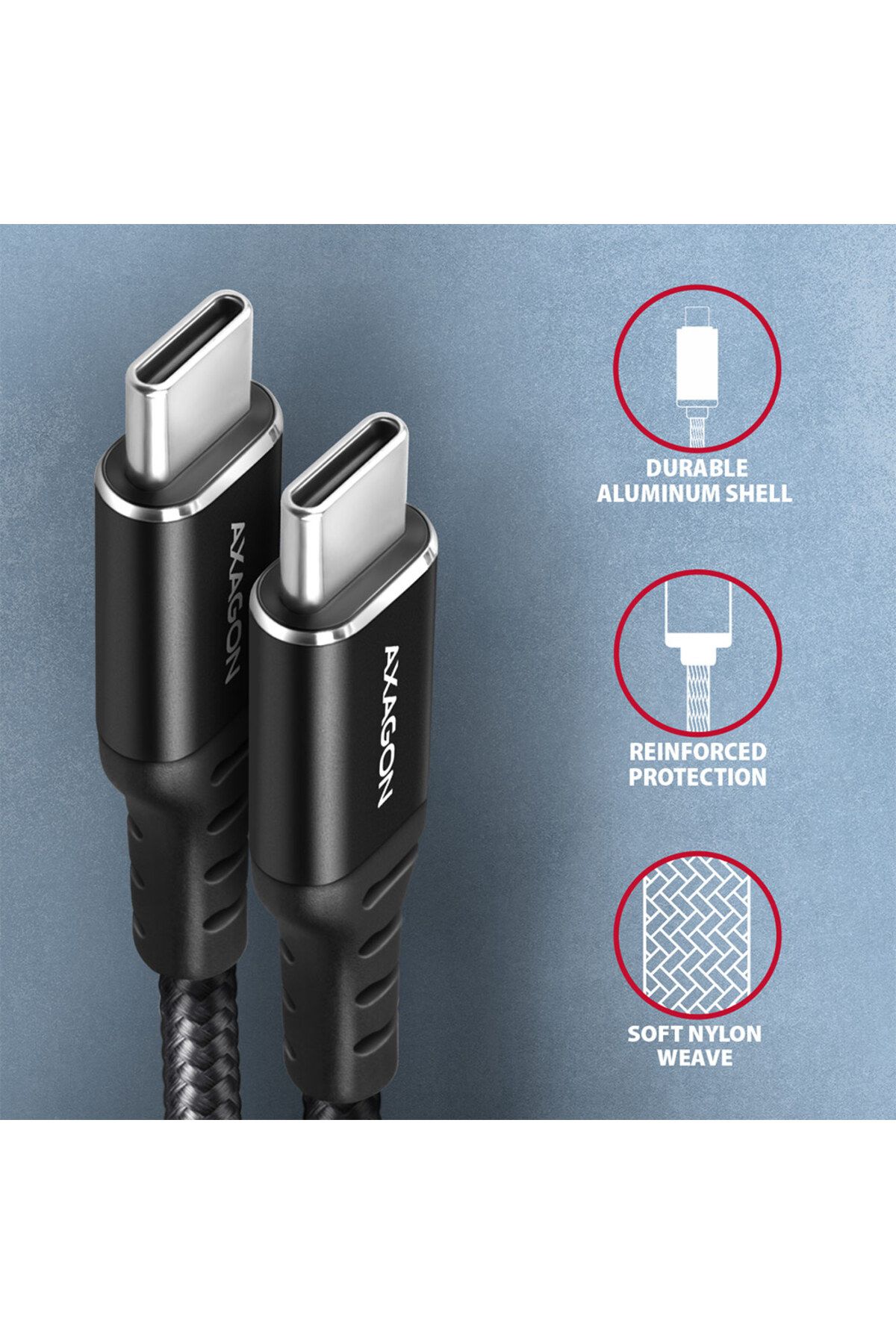 Axagon-Cablu de date și încărcare, 3 m | BUCM-CM30AB | USB tip C la USB tip C 3