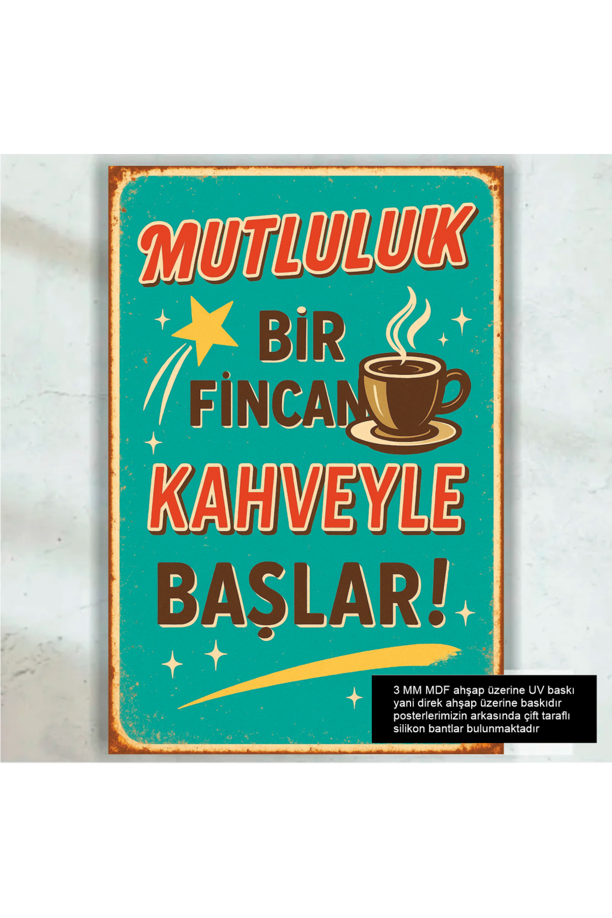 happiness starts with a cup of coffee home cafe kitchen decoration table retro wood poster