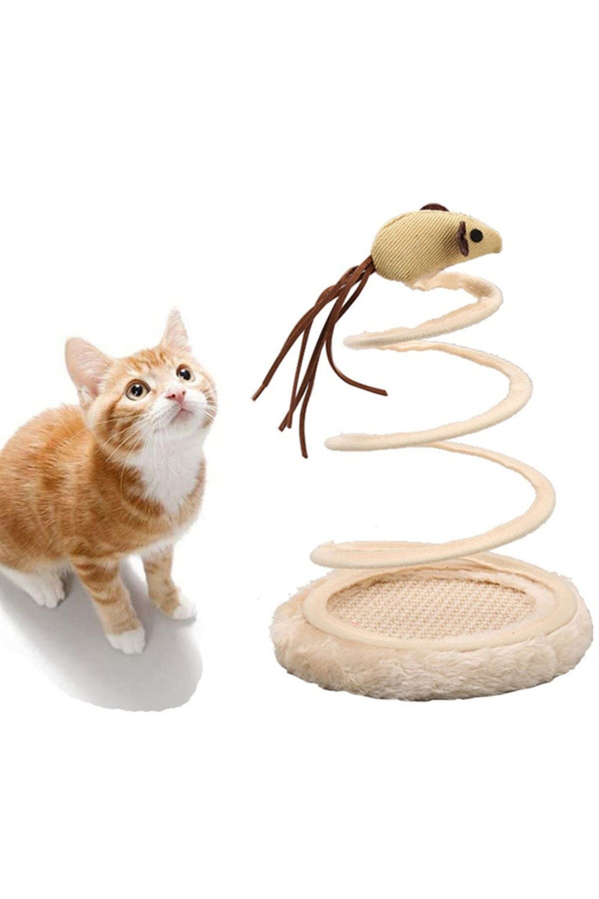 Mercaton-Interactive toy for kittens, Claw sharpener, Mouse with long tail model, 15 x 23 cm, Beige 3