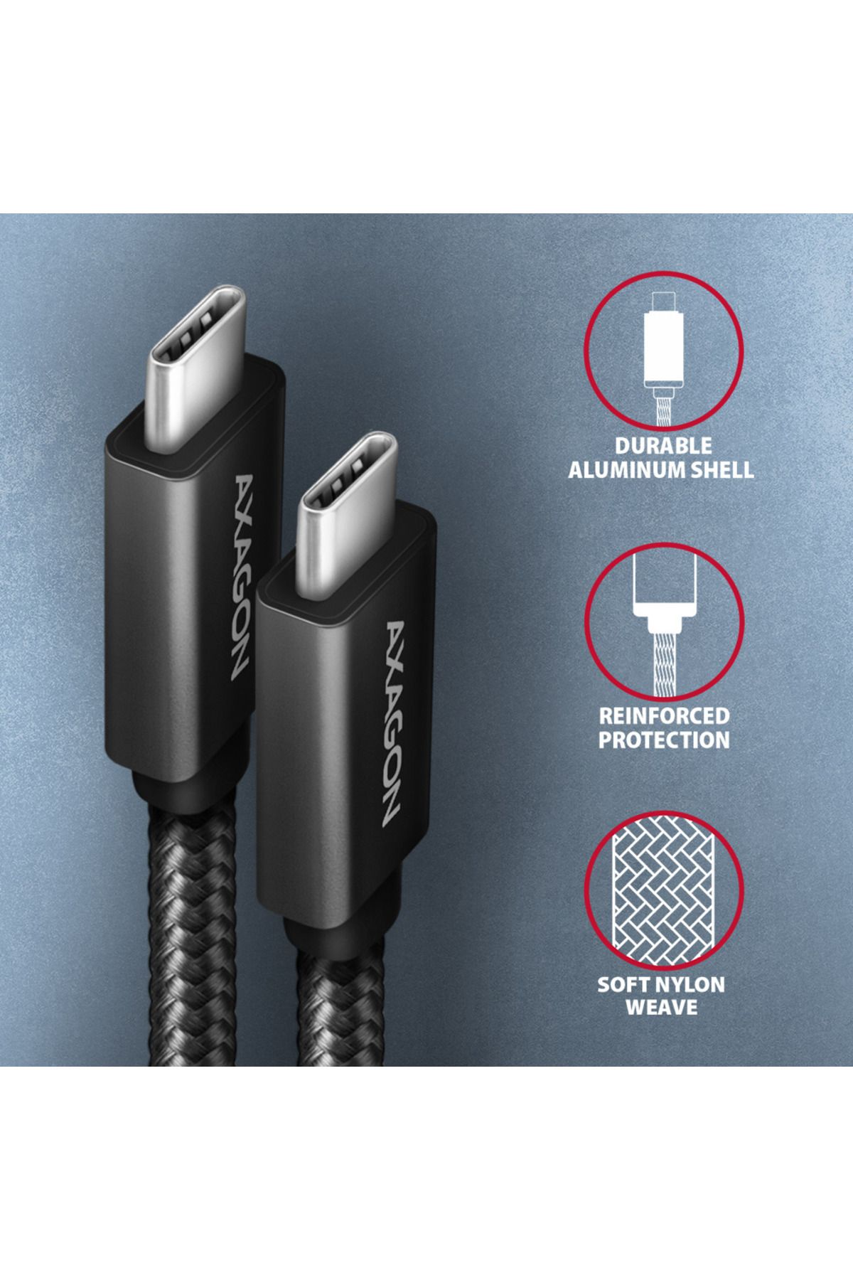 Axagon-Data and charging USB 2.0 cable, 1.5 m | BUCM32-CM15AB | USB-C to USB-C 3
