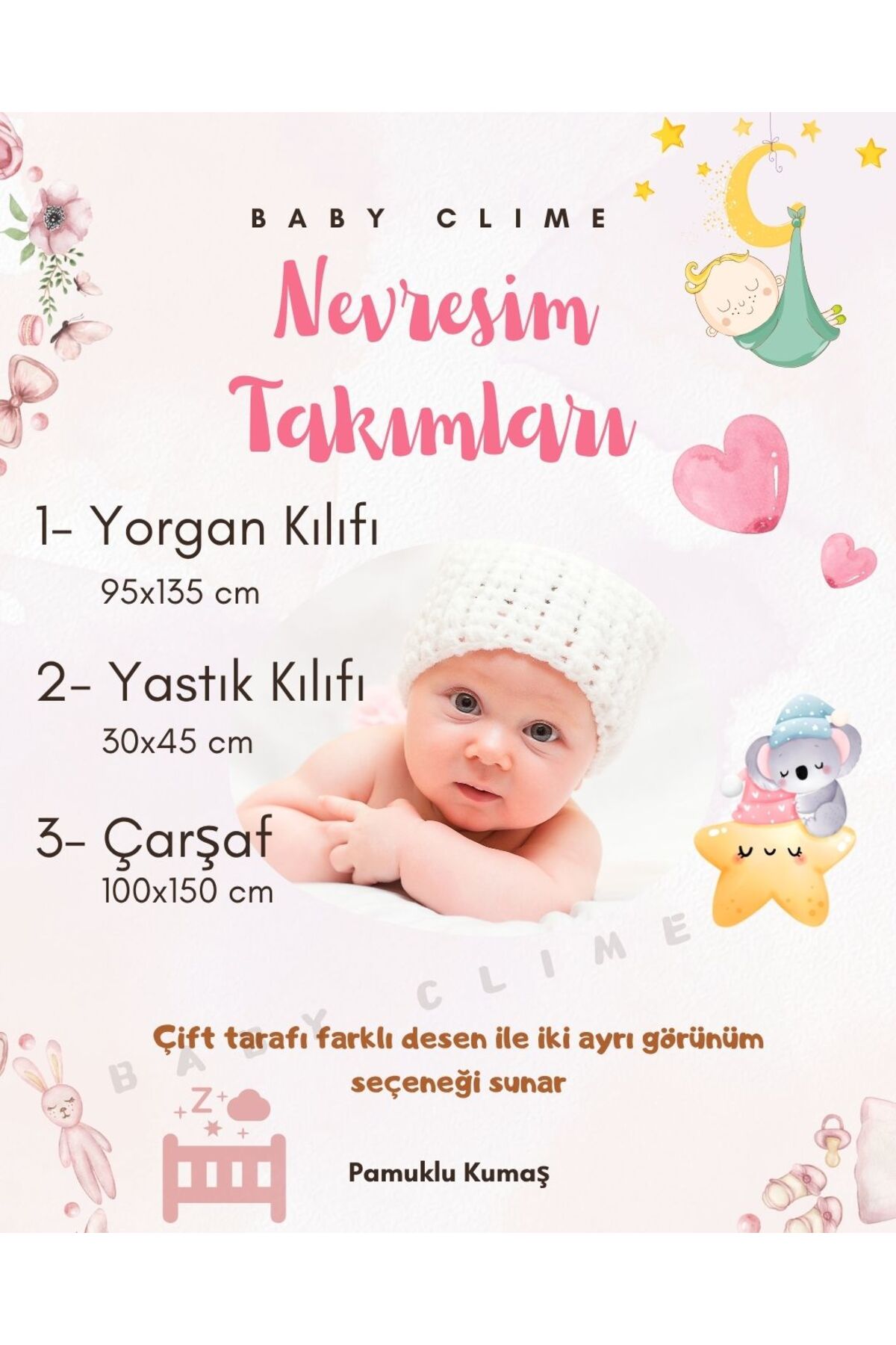 bebek_iklimi Bebek Yatak Örtüsü Tipi 3 Parça Nevresim Seti – Yorgan Kılıfı (95x135 cm), Çarşaf ve Yastık Kılıfı fotoğrafı 2 (önizleme)