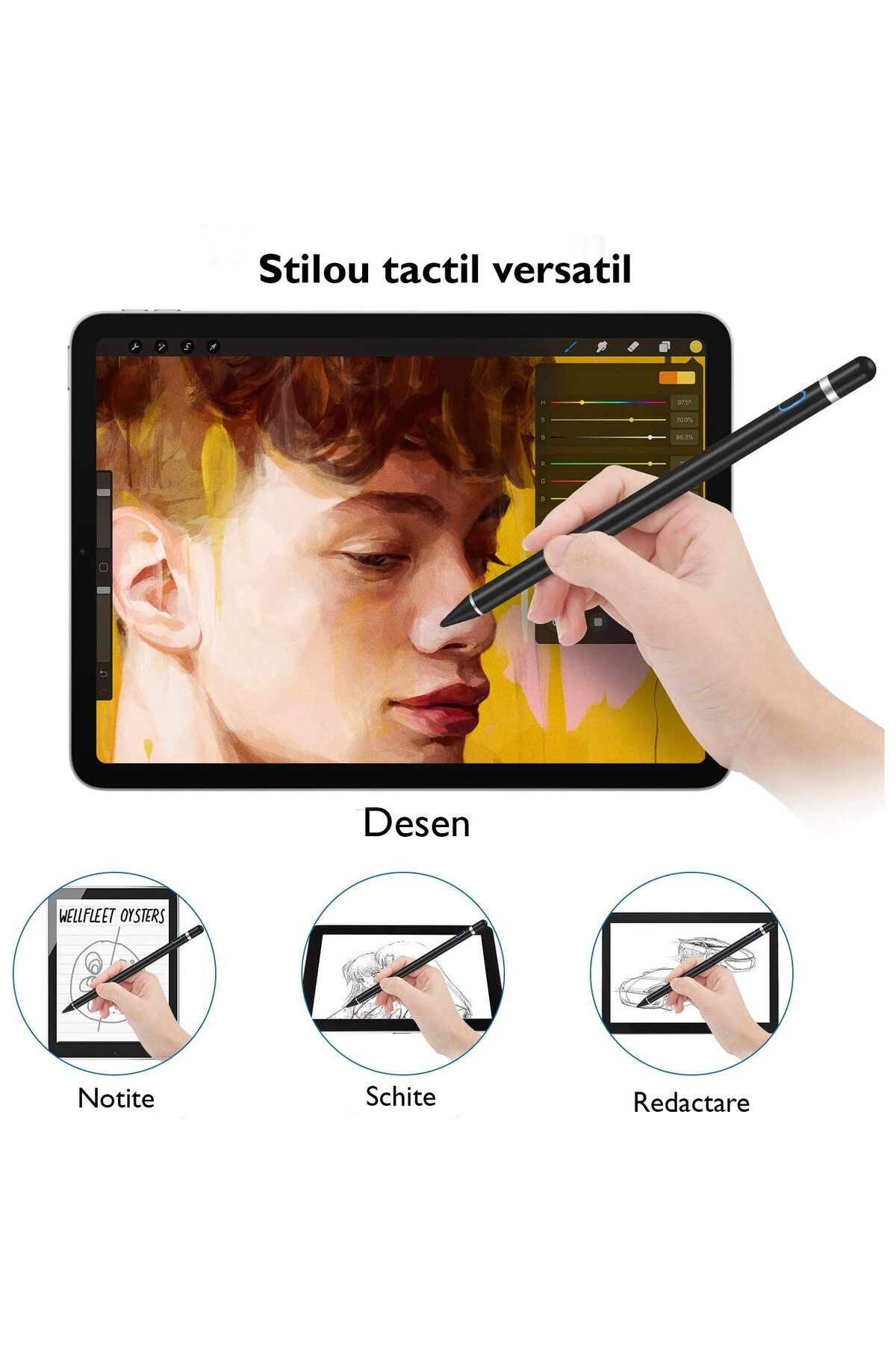 WowStep-Stylus iPad Pen Universal,, Pix Touch Tableta iPad Apple 2010-2022, Android, Windows, Fara Lag, Alb 8