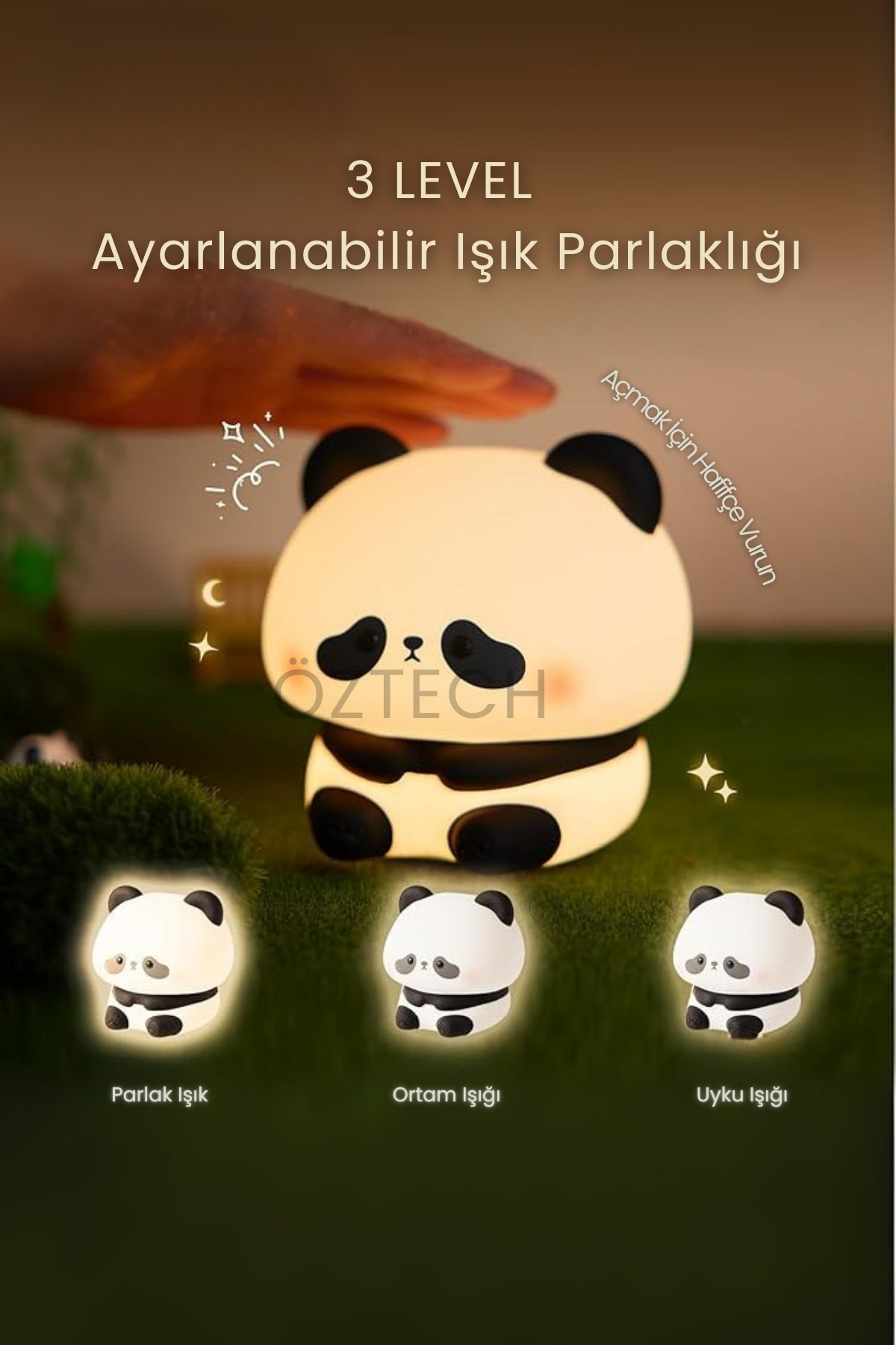 DTULTRA2 Şarjlı Dokunmatik Panda Gece Lambası Çocuk Bebek Oda Lambası Renk Değiştiren Silikon Panda fotoğrafı 2 (önizleme)