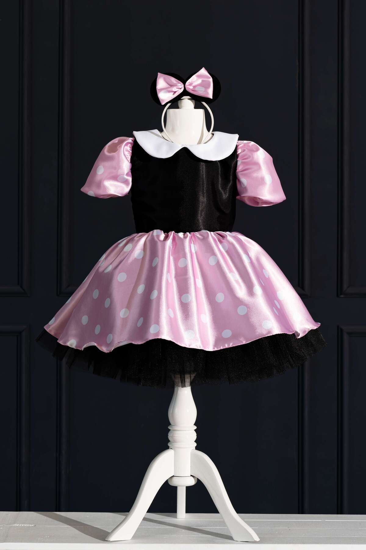 YAĞMUR KOStütüM Kız Çocuk Minnie Mouse Puantiyeli Pembe Doğum Günü Elbisesi & Parti Kostümü Taç Hediye!!!