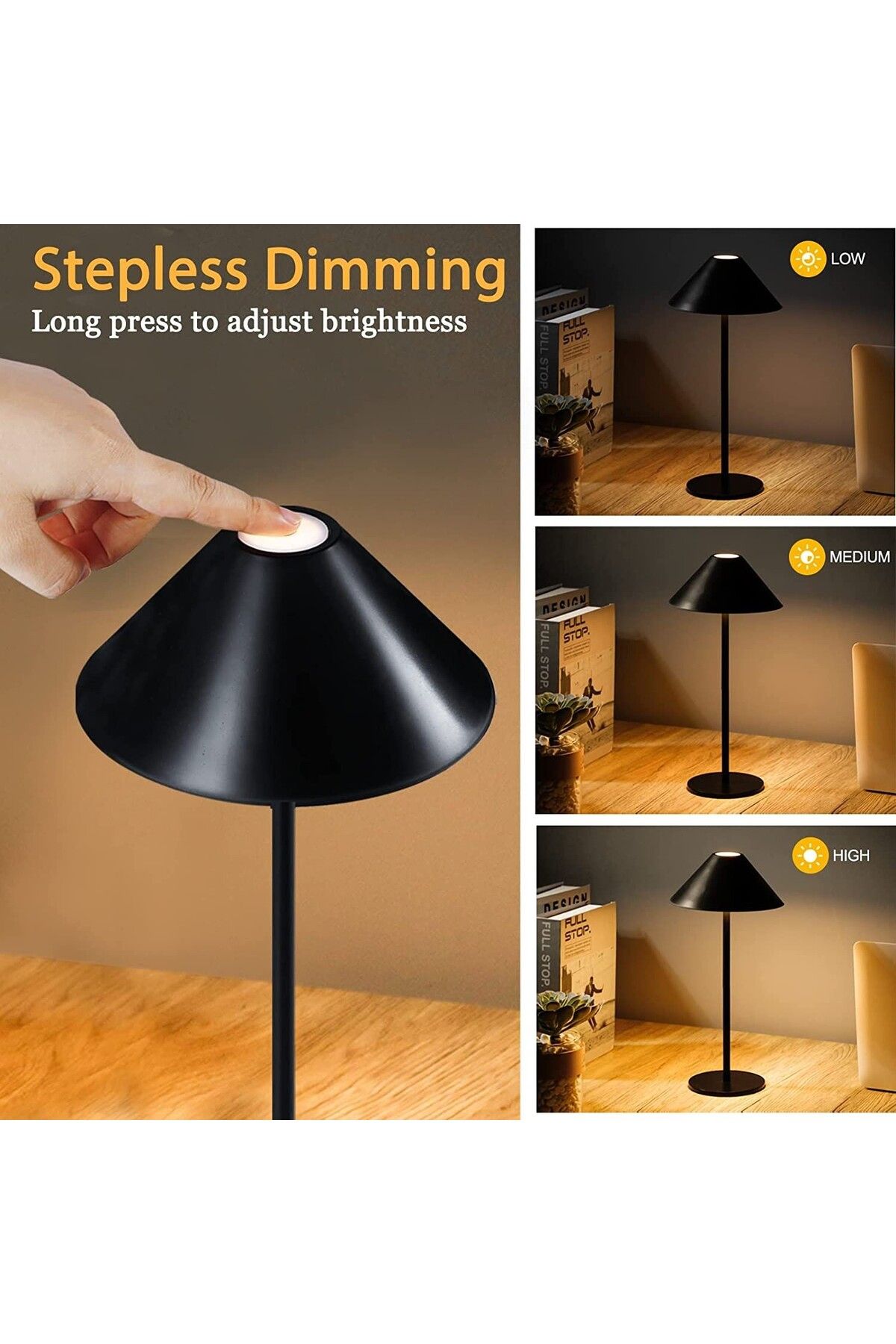 Tescomak-Rechargeable touch led table lamp, 3 brown color temperatures 4