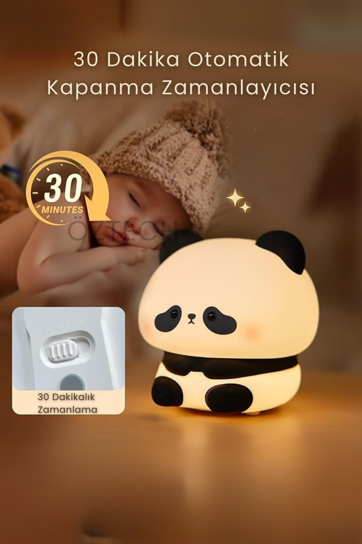 DTULTRA2 Şarjlı Dokunmatik Panda Gece Lambası Çocuk Bebek Oda Lambası Renk Değiştiren Silikon Panda fotoğrafı 5 (önizleme)