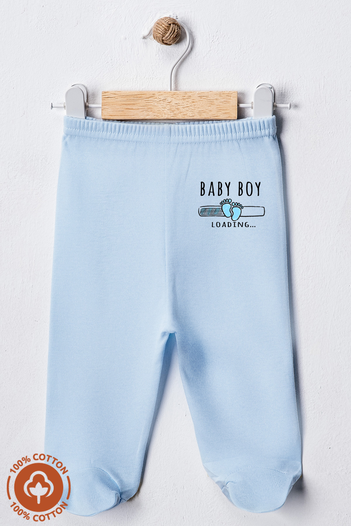 miniel organic Erkek Bebek Penye Organik Pamuklu Baby Boy Baskılı 0-6 Ay Patikli Bebek Tek Alt 3'lü Set fotoğrafı 5 (önizleme)