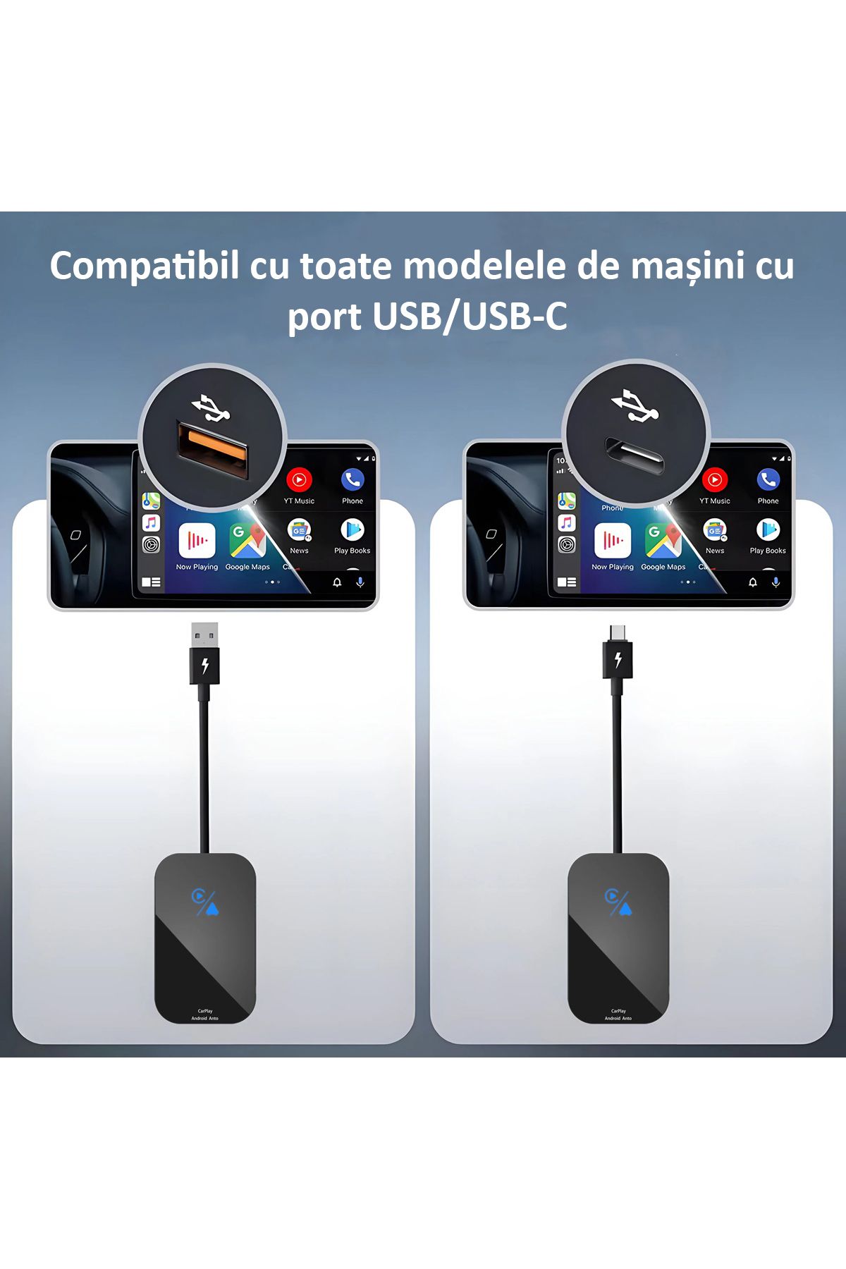ENZIRO-Adaptor Auto Wireless 2 in 1 Apple Carplay si Android Auto, Plug and Play, Bluetooth, WiFi, Negru 6