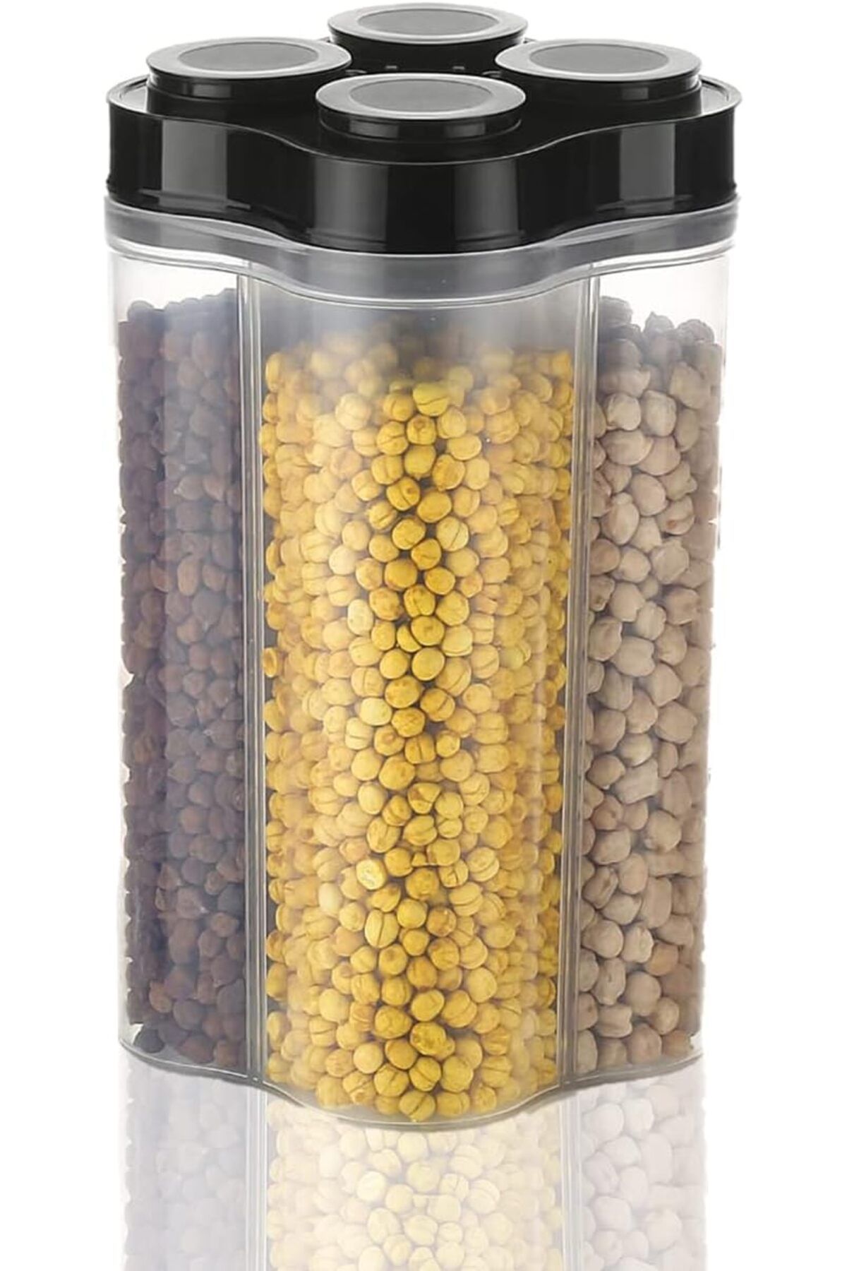 Clazkit-Airtight Transparent Plastic Lock Food Storage 4 Section Cereal Container Jar for Grocery, F 1