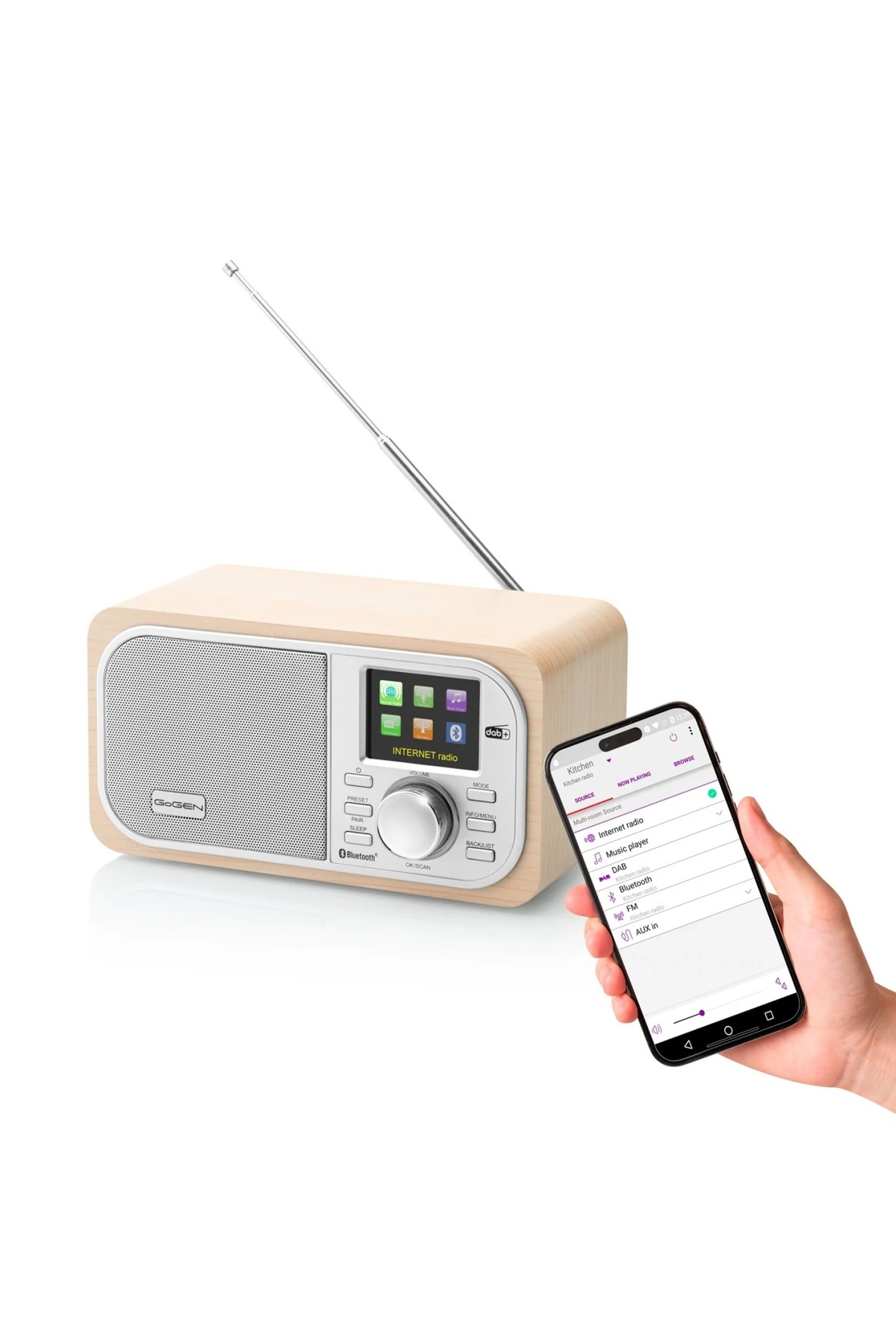 Gogen-Internet radio IR 237 BTDAB, 4 W, DAB+/FM, Bluetooth, USB, LCD, alarm clock, silver/brown 7