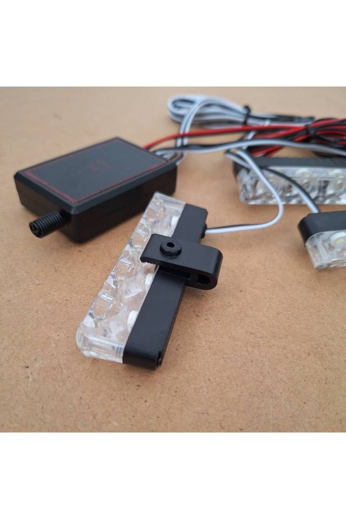 BGRJ Automotive-Set of 4 white strobe lights for grille, remote control, 7 functions, 12V 4