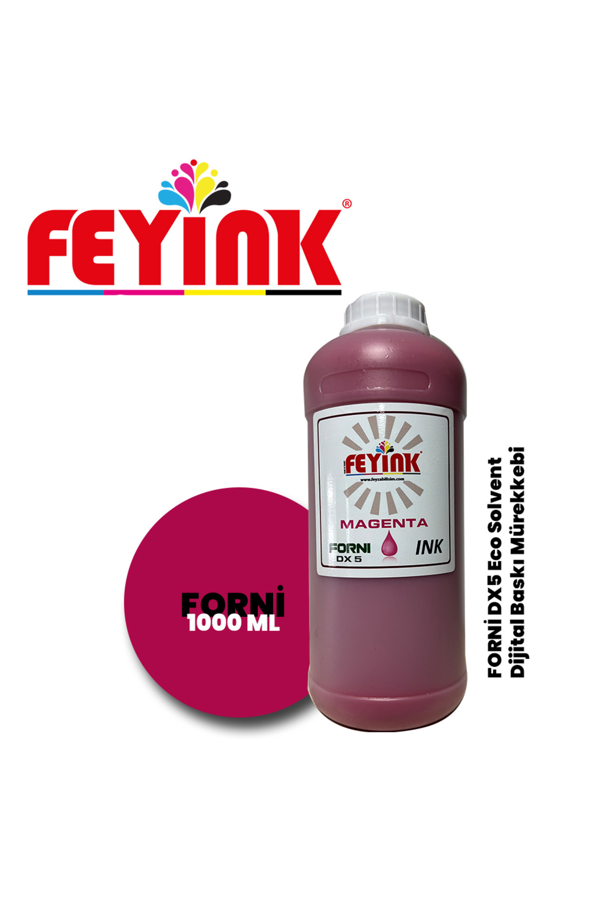 FEYİNK ® Forni Ecosolvent Dijital Baskı Mürekkebi Epson DX5 Kafa Uyumlu Magenta (Kırmızı) -1000ml-