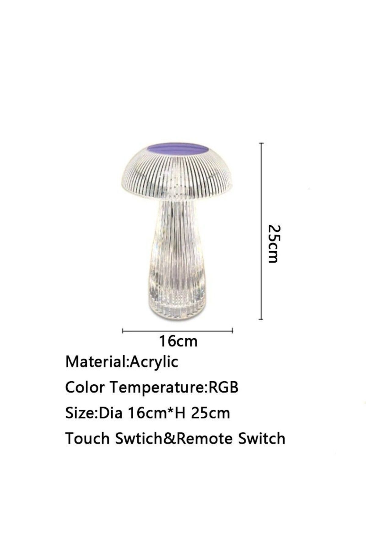 Andowl-Table lamp, crystal mushroom style with RGB LED and transparent remote control 12