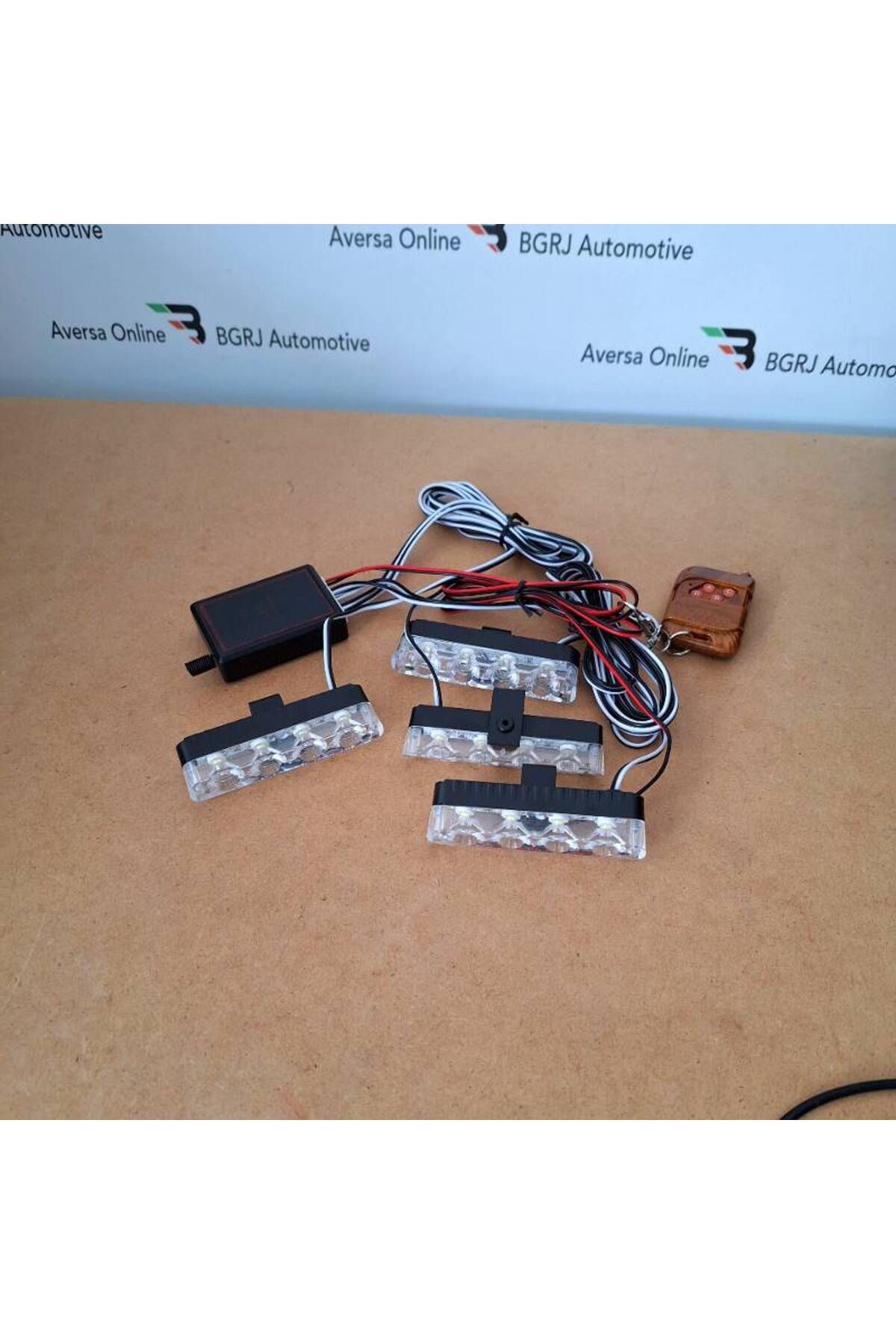 BGRJ Automotive-Set of 4 white strobe lights for grille, remote control, 7 functions, 12V 5