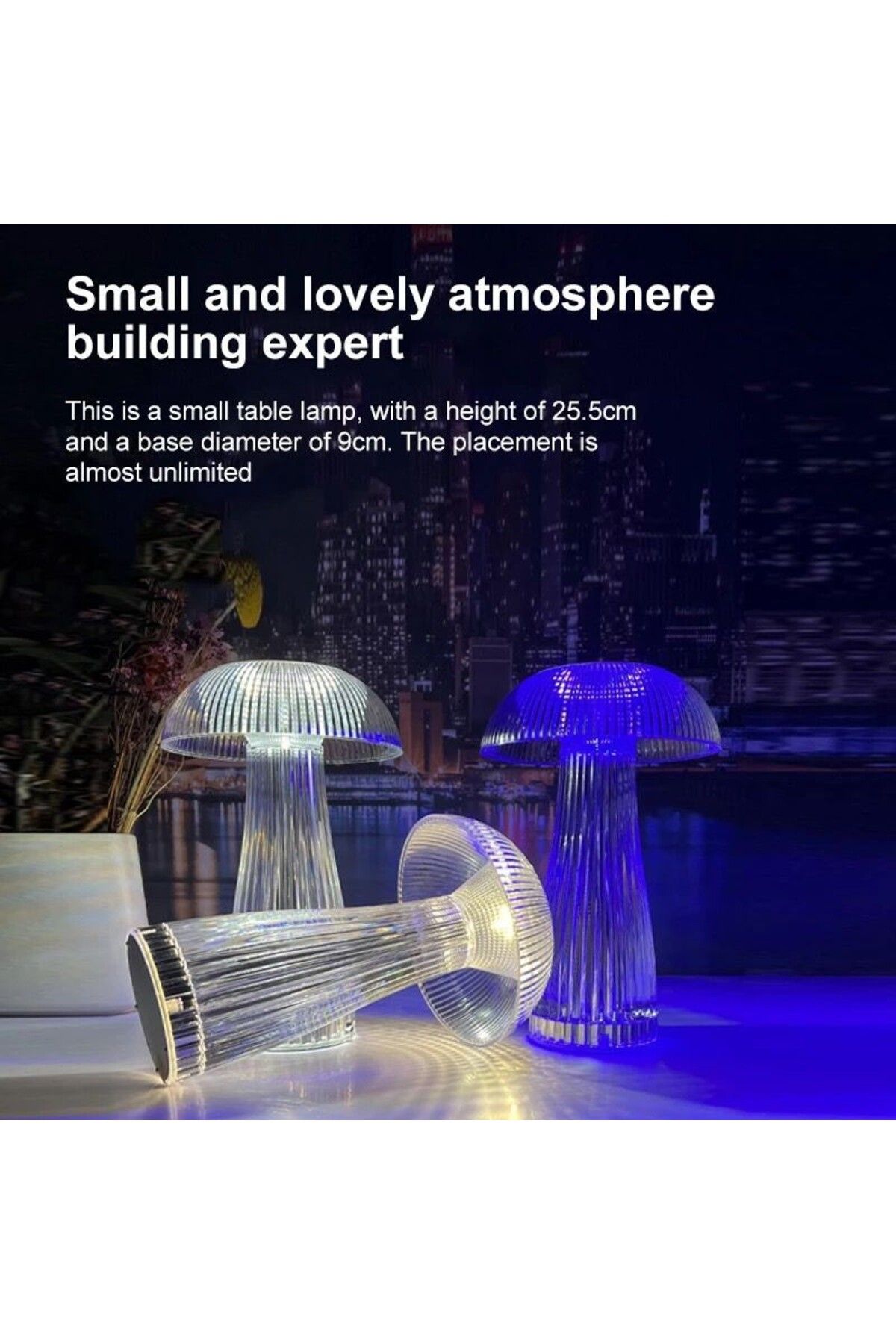 Andowl-Table lamp, crystal mushroom style with RGB LED and transparent remote control 8