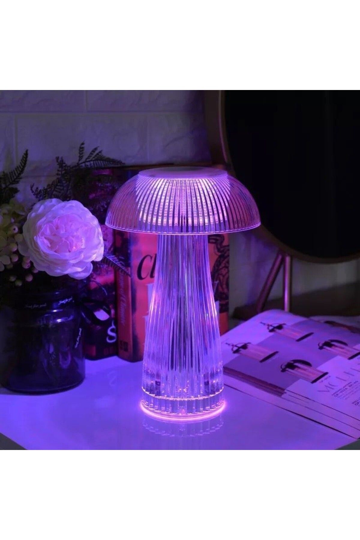 Andowl-Table lamp, crystal mushroom style with RGB LED and transparent remote control 5