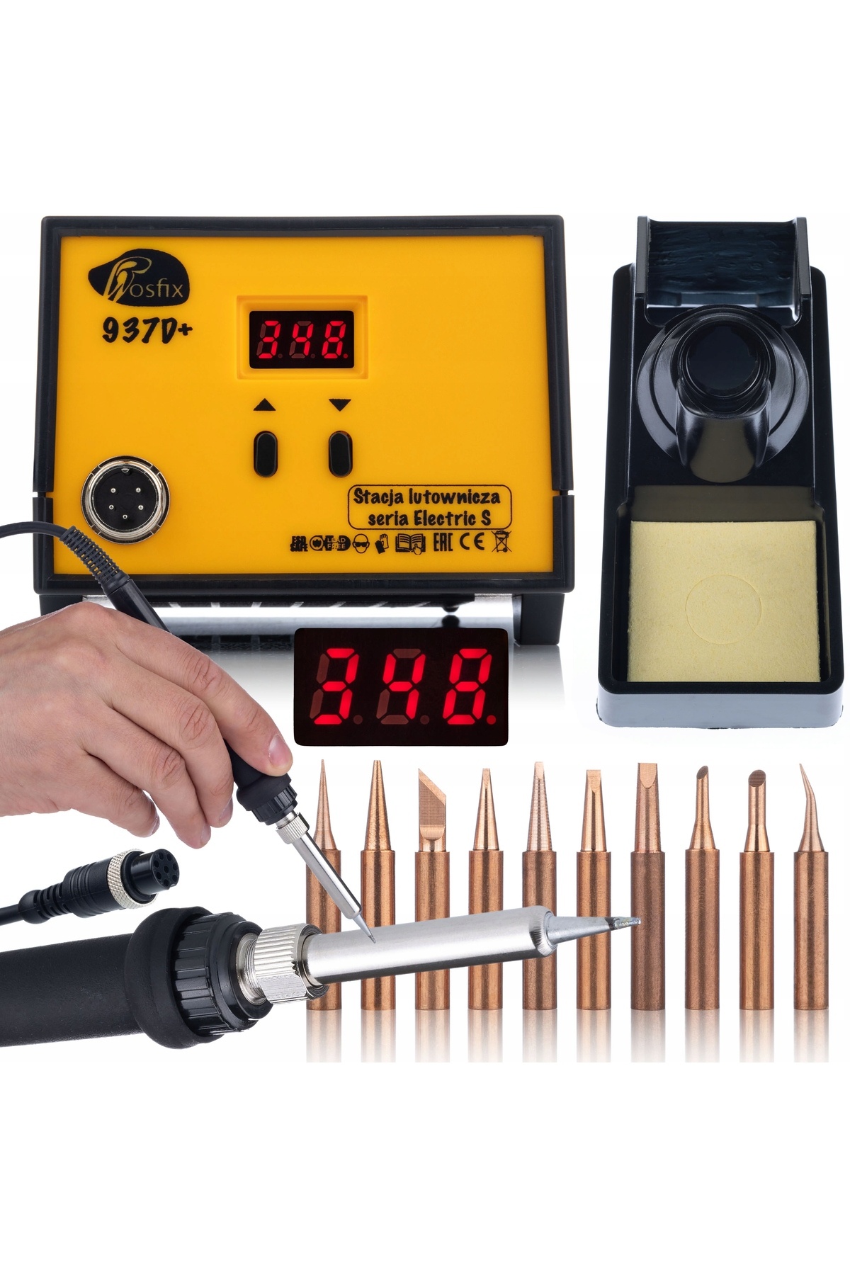 Rosfix Stație De Lipit 937d+ 60w Cu Un Set De 10 Vârfuri De Cupru - One Size